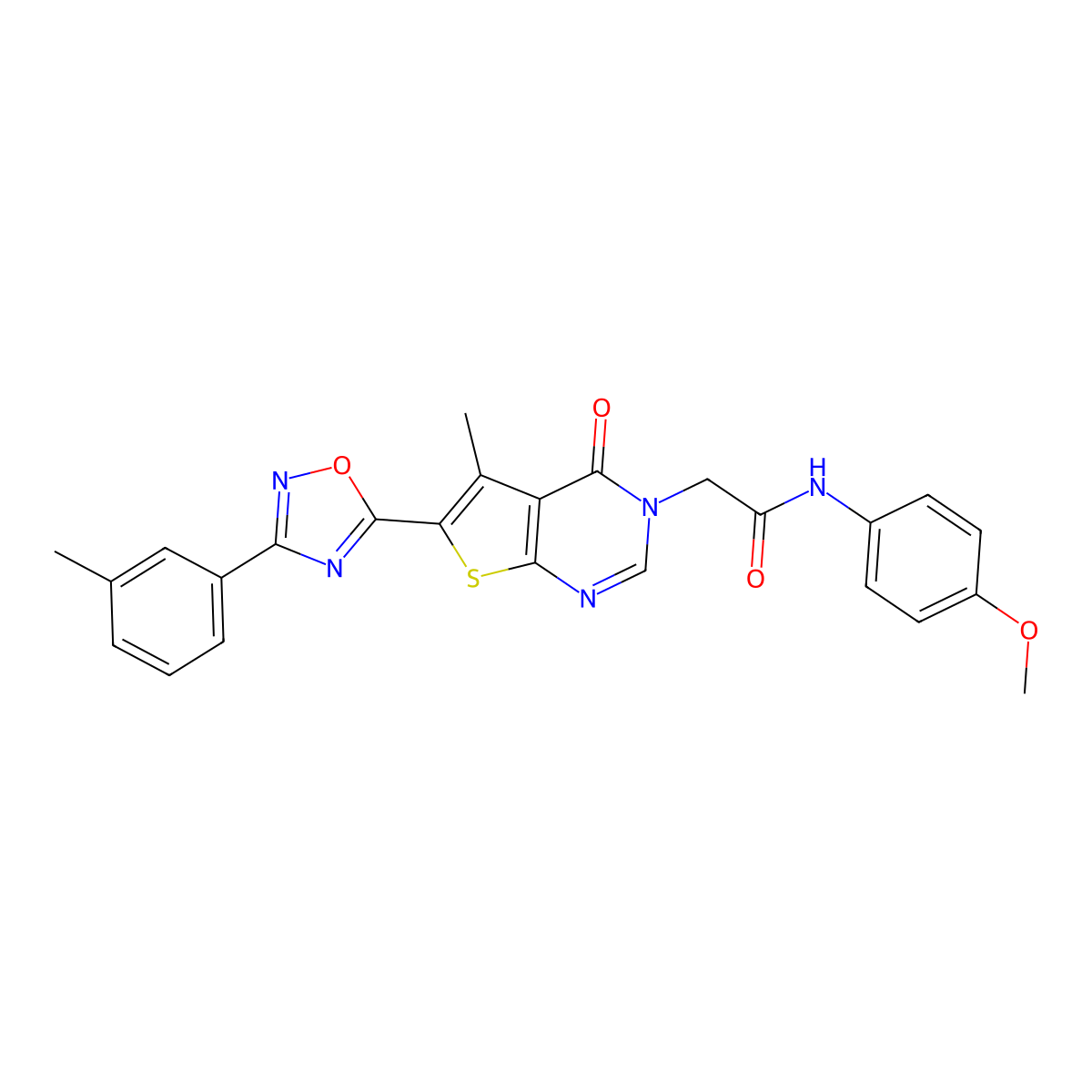 N-(4-methoxyphenyl)-2-{5-methyl-6-[3-(3-methylphenyl)-1,2,4-oxadiazol-5-yl]-4-oxo-3H,4H-thieno[2,3-d]pyrimidin-3-yl}acetamide molecular structure, CAS 1242959-43-8