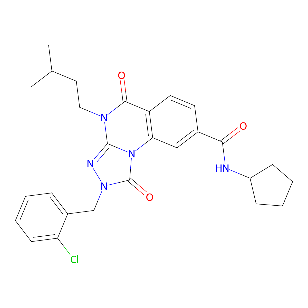 2-(2-chlorobenzyl)-N-cyclopentyl-4-(3-methylbutyl)-1,5-dioxo-1,2,4,5-tetrahydro[1,2,4]triazolo[4,3-a]quinazoline-8-carboxamide molecular structure, CAS 1242960-82-2