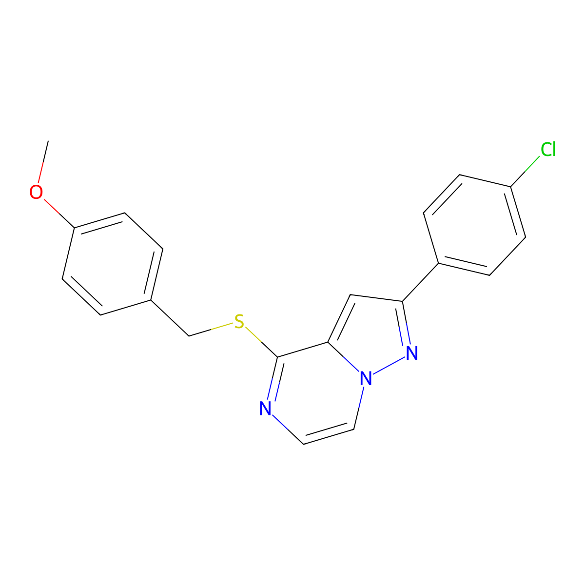 2-(4-Chlorophenyl)-4-((4-methoxybenzyl)thio)pyrazolo[1,5-a]pyrazine molecular structure, CAS 1242961-36-9