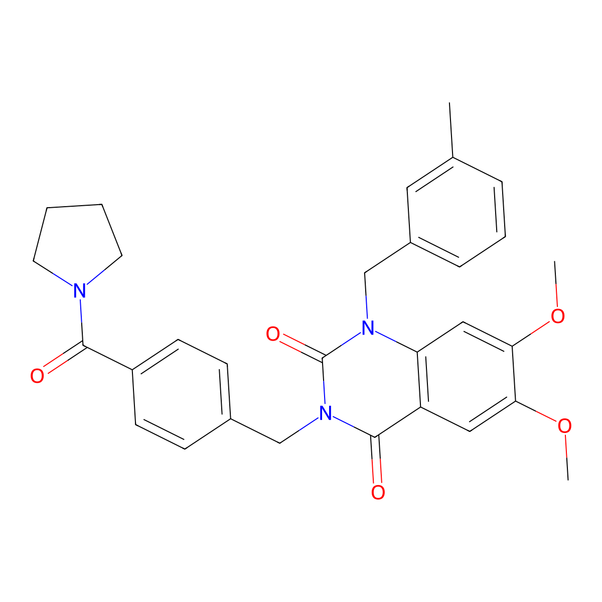 6,7-dimethoxy-1-(3-methylbenzyl)-3-(4-(pyrrolidine-1-carbonyl)benzyl)quinazoline-2,4(1H,3H)-dione molecular structure, CAS 1242961-39-2