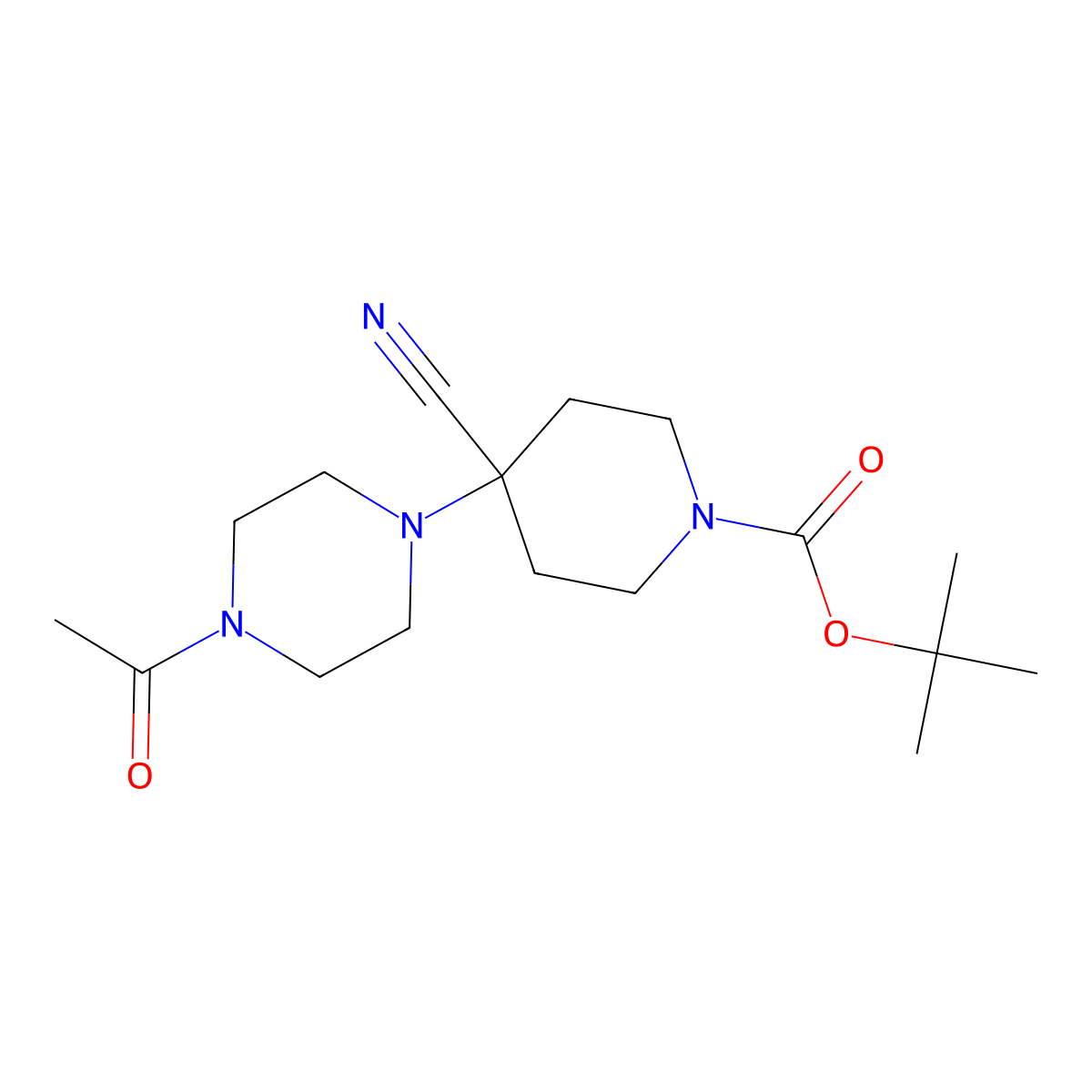 Tert-butyl 4-(4-acetylpiperazin-1-yl)-4-cyanopiperidine-1-carboxylate molecular structure, CAS 1242962-73-7