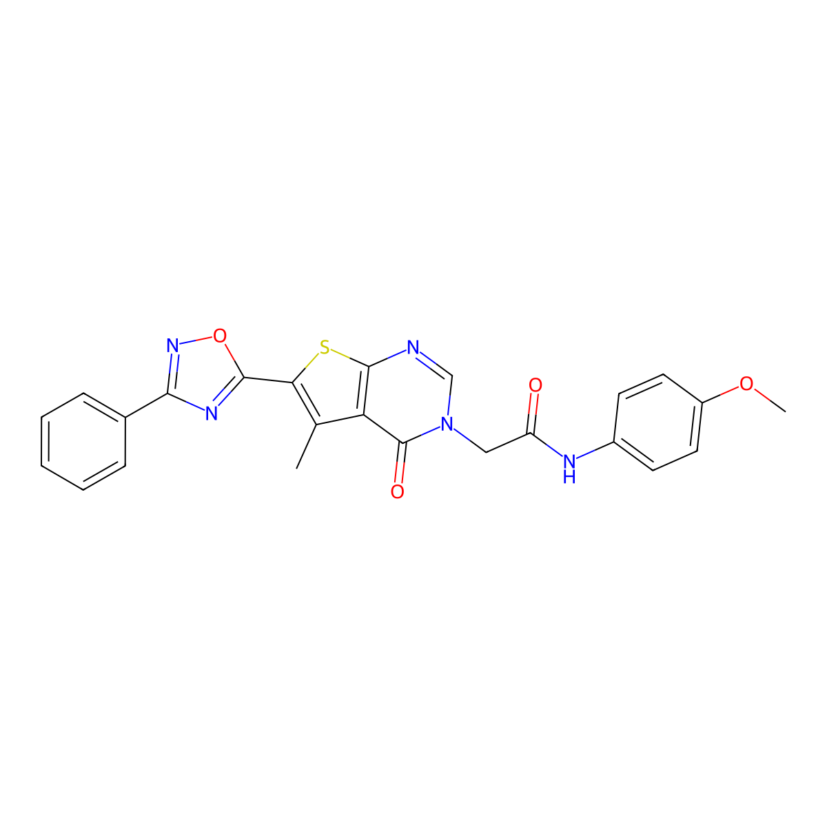 N-(4-methoxyphenyl)-2-(5-methyl-4-oxo-6-(3-phenyl-1,2,4-oxadiazol-5-yl)thieno[2,3-d]pyrimidin-3(4H)-yl)acetamide molecular structure, CAS 1242963-56-9