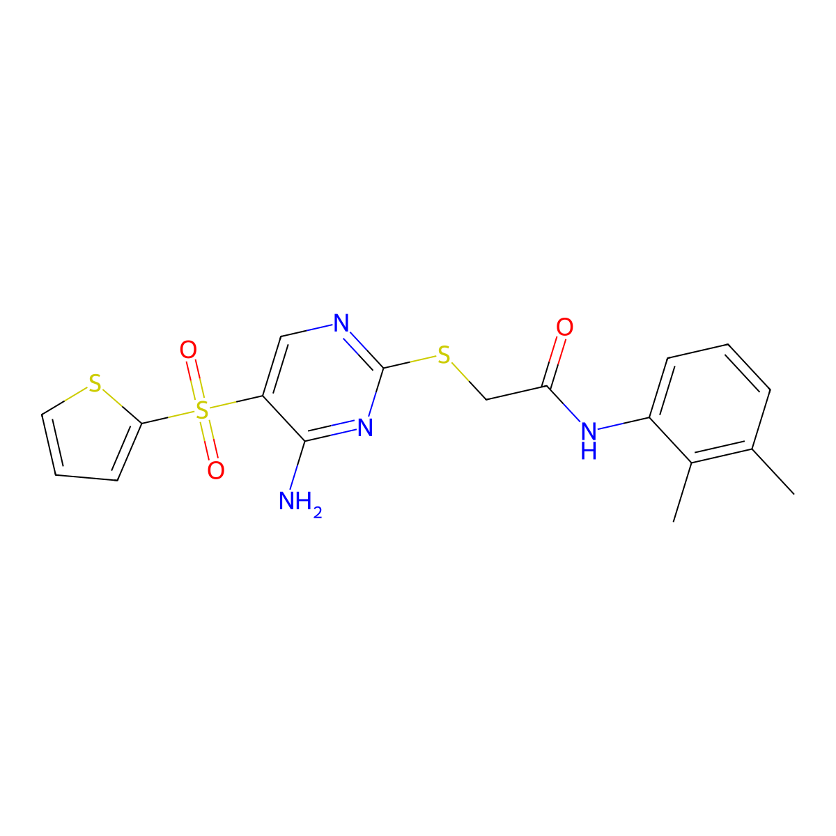 2-((4-amino-5-(thiophen-2-ylsulfonyl)pyrimidin-2-yl)thio)-N-(2,3-dimethylphenyl)acetamide molecular structure, CAS 1242963-73-0
