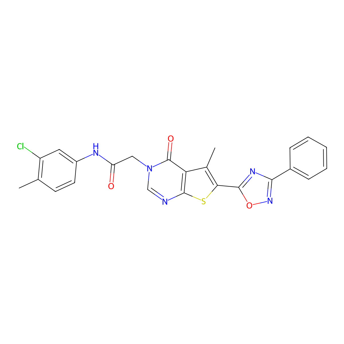 N-(3-chloro-4-methylphenyl)-2-(5-methyl-4-oxo-6-(3-phenyl-1,2,4-oxadiazol-5-yl)thieno[2,3-d]pyrimidin-3(4H)-yl)acetamide molecular structure, CAS 1242964-15-3