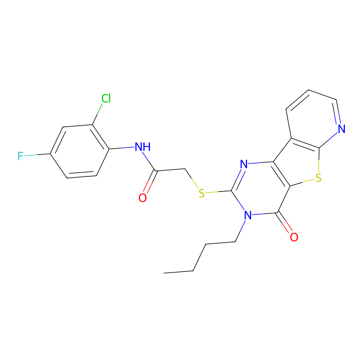 2-({5-butyl-6-oxo-8-thia-3,5,10-triazatricyclo[7.4.0.0^{2,7}]trideca-1(9),2(7),3,10,12-pentaen-4-yl}sulfanyl)-N-(2-chloro-4-fluorophenyl)acetamide molecular structure, CAS 1242964-33-5