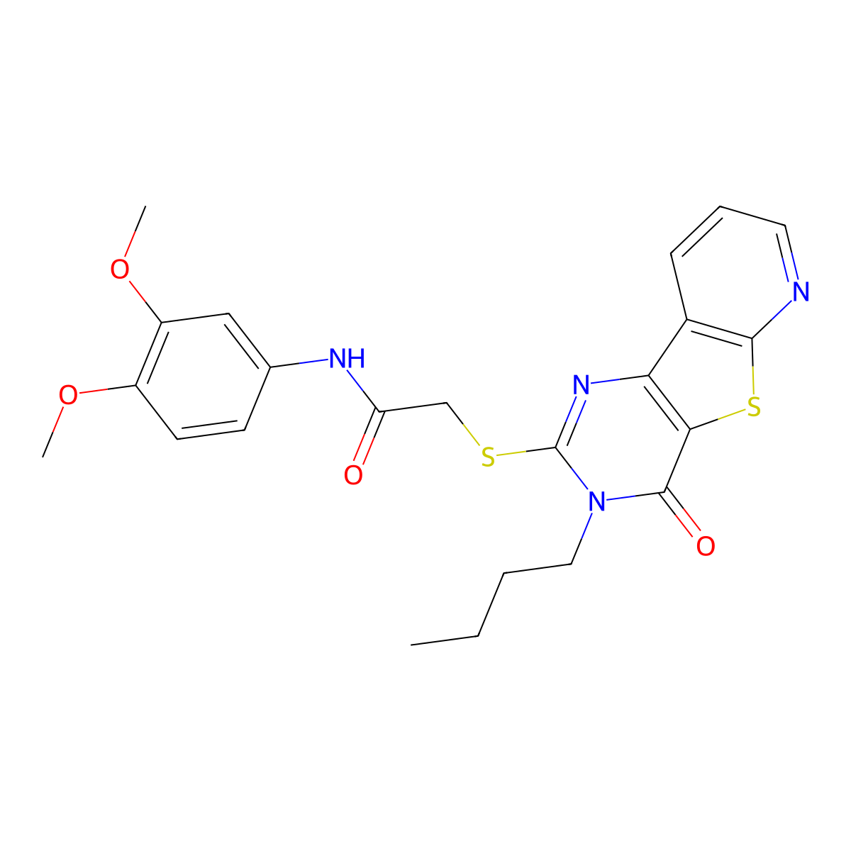 2-({5-butyl-6-oxo-8-thia-3,5,10-triazatricyclo[7.4.0.0^{2,7}]trideca-1(9),2(7),3,10,12-pentaen-4-yl}sulfanyl)-N-(3,4-dimethoxyphenyl)acetamide molecular structure, CAS 1242966-18-2
