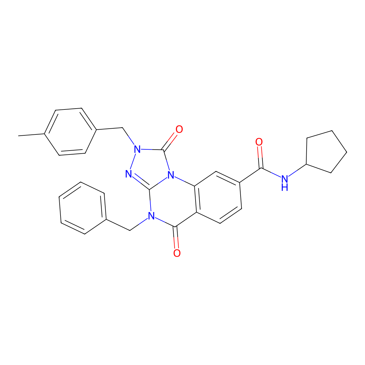 4-benzyl-N-cyclopentyl-2-(4-methylbenzyl)-1,5-dioxo-1,2,4,5-tetrahydro[1,2,4]triazolo[4,3-a]quinazoline-8-carboxamide molecular structure, CAS 1242967-98-1