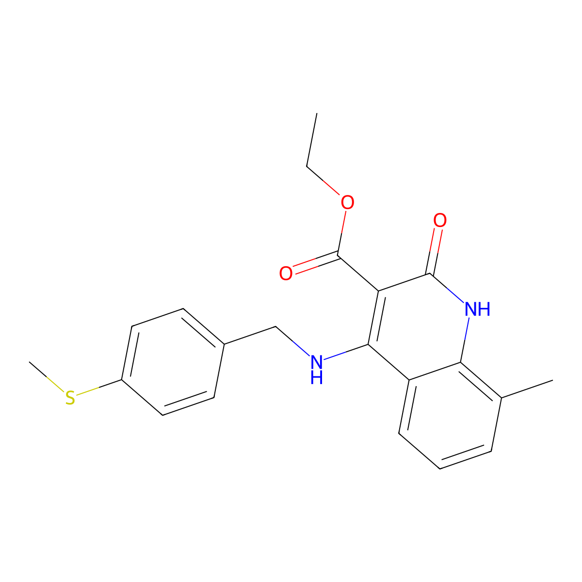 Ethyl 8-methyl-4-((4-(methylthio)benzyl)amino)-2-oxo-1,2-dihydroquinoline-3-carboxylate molecular structure, CAS 1242968-85-9