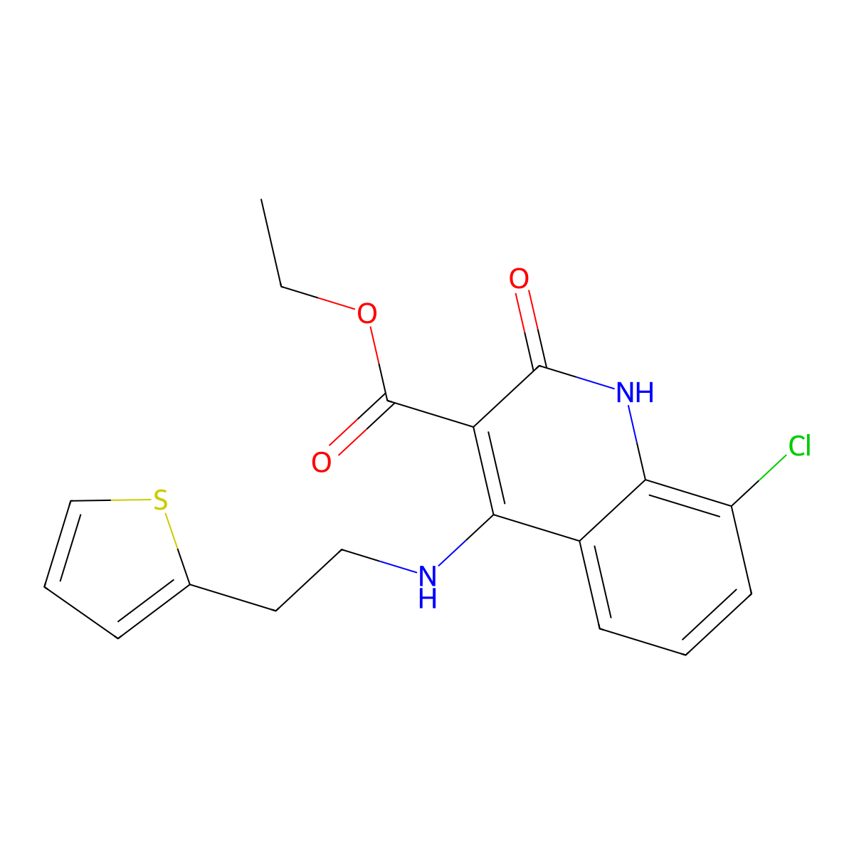 Ethyl 8-chloro-2-oxo-4-{[2-(thiophen-2-yl)ethyl]amino}-1,2-dihydroquinoline-3-carboxylate molecular structure, CAS 1242969-21-6
