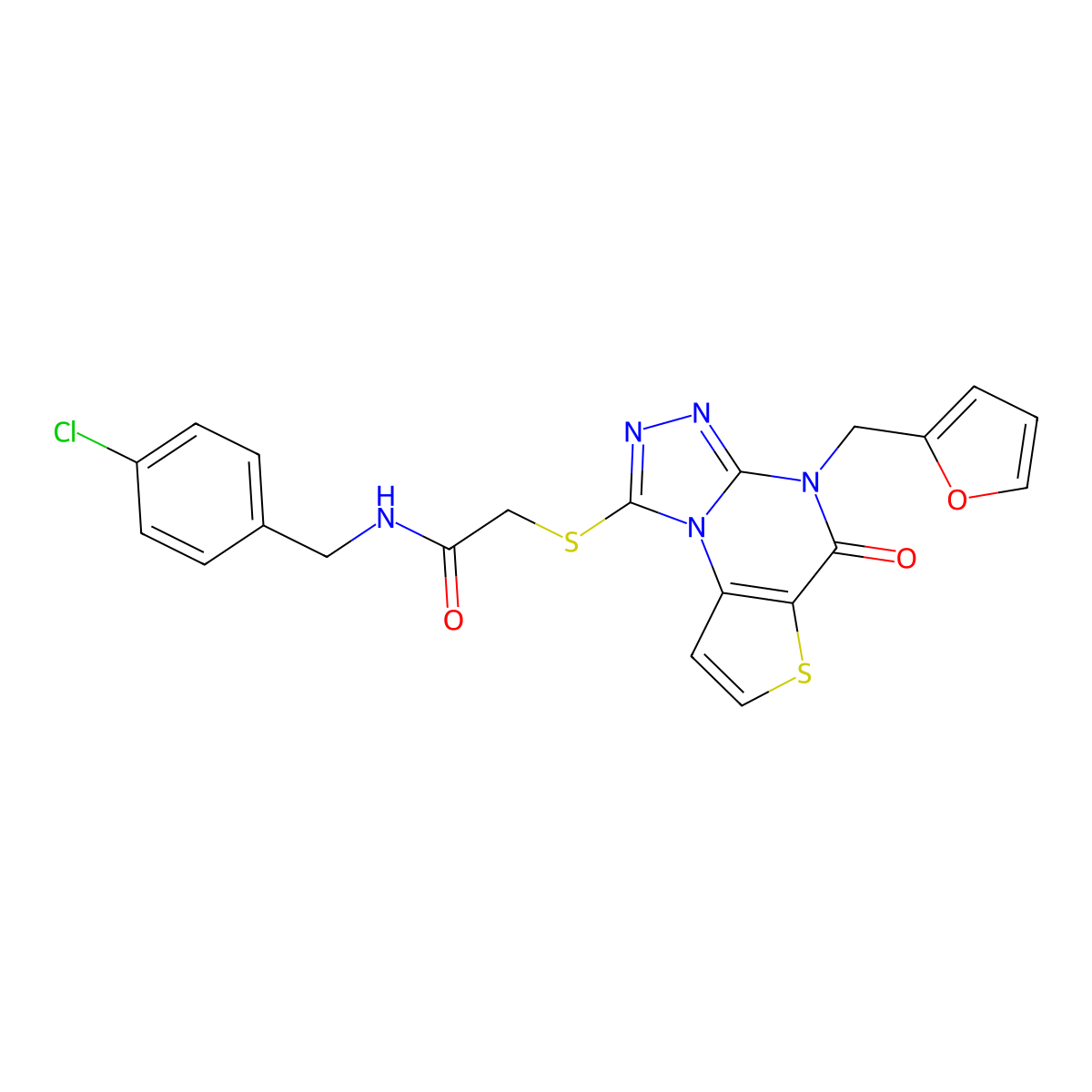 N-(4-chlorobenzyl)-2-((4-(furan-2-ylmethyl)-5-oxo-4,5-dihydrothieno[2,3-e][1,2,4]triazolo[4,3-a]pyrimidin-1-yl)thio)acetamide molecular structure, CAS 1242969-99-8
