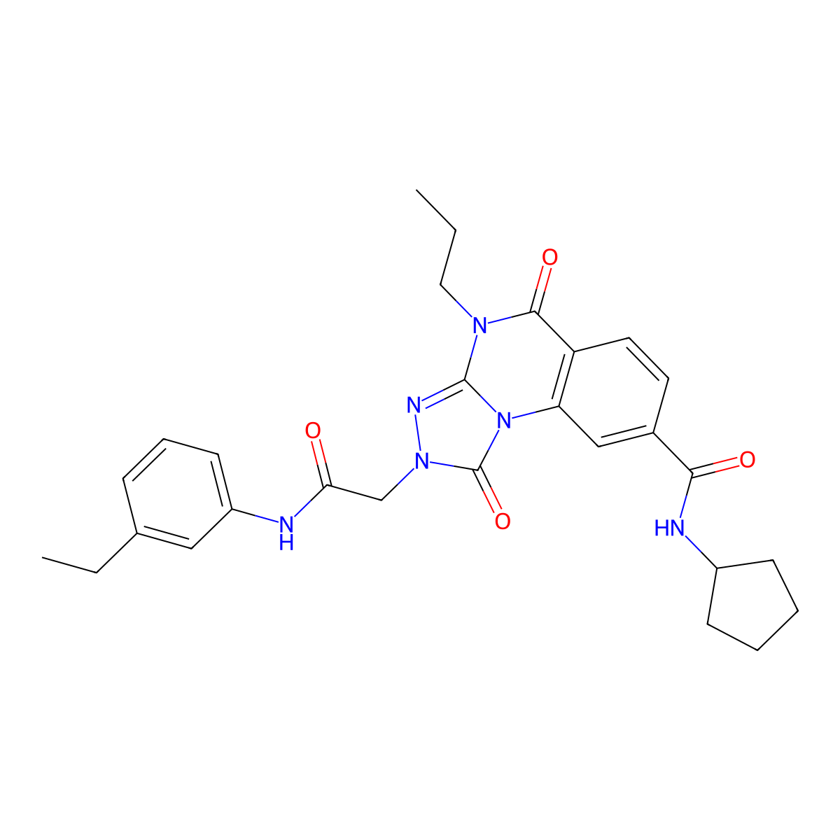 N-cyclopentyl-2-(2-((3-ethylphenyl)amino)-2-oxoethyl)-1,5-dioxo-4-propyl-1,2,4,5-tetrahydro-[1,2,4]triazolo[4,3-a]quinazoline-8-carboxamide molecular structure, CAS 1242970-00-8