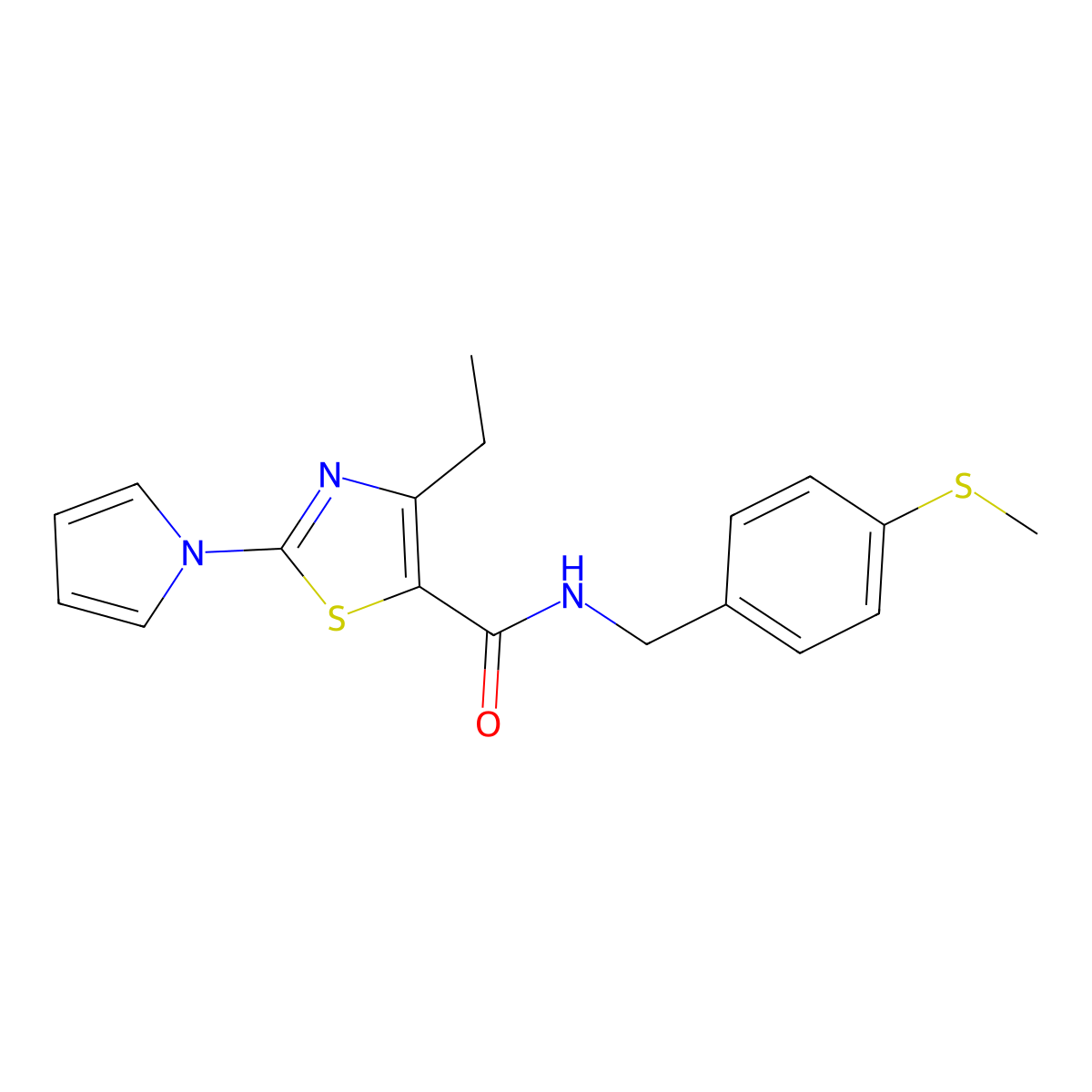 4-ethyl-N-(4-(methylthio)benzyl)-2-(1H-pyrrol-1-yl)thiazole-5-carboxamide molecular structure, CAS 1242970-06-4