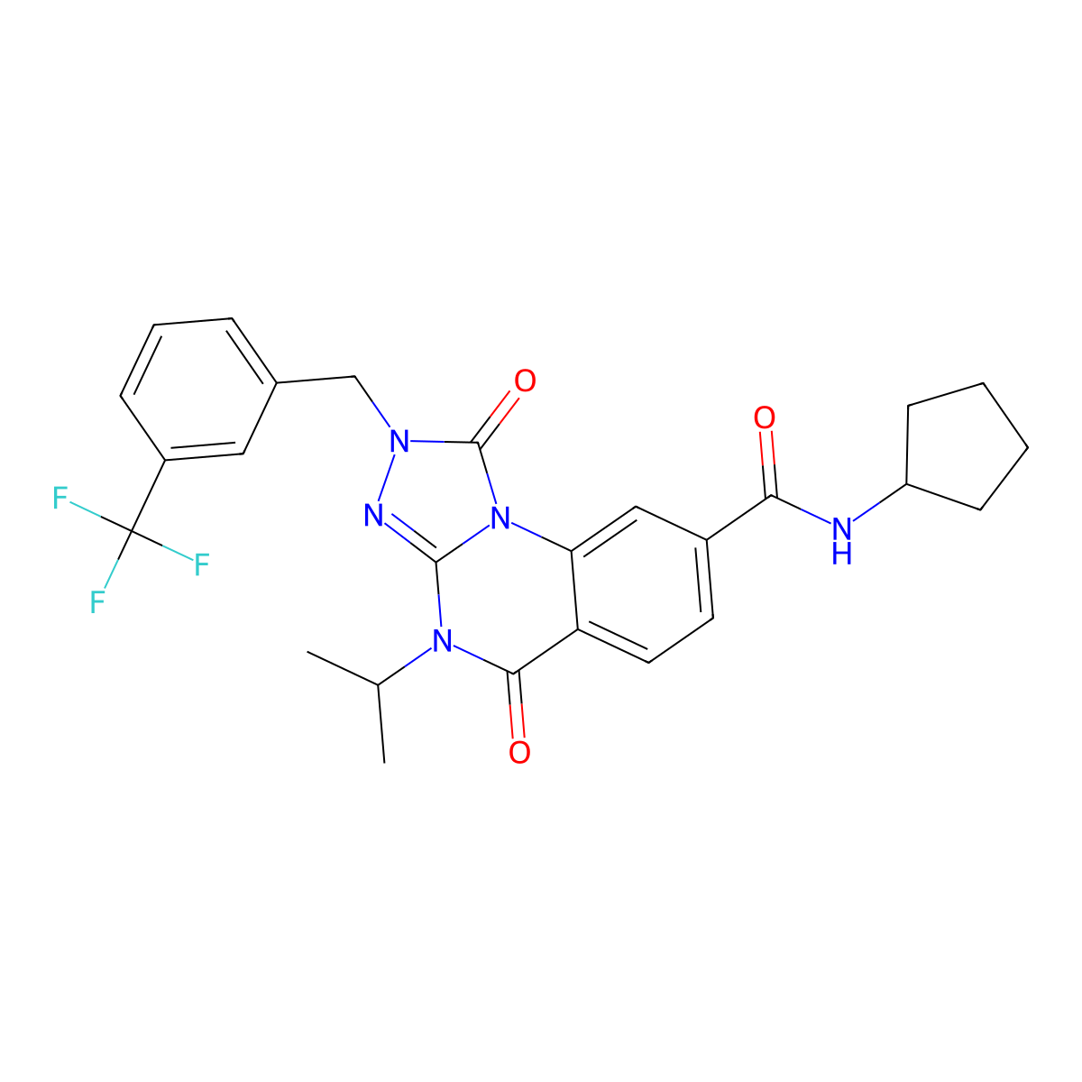N-cyclopentyl-1,5-dioxo-4-(propan-2-yl)-2-{[3-(trifluoromethyl)phenyl]methyl}-1H,2H,4H,5H-[1,2,4]triazolo[4,3-a]quinazoline-8-carboxamide molecular structure, CAS 1242970-51-9
