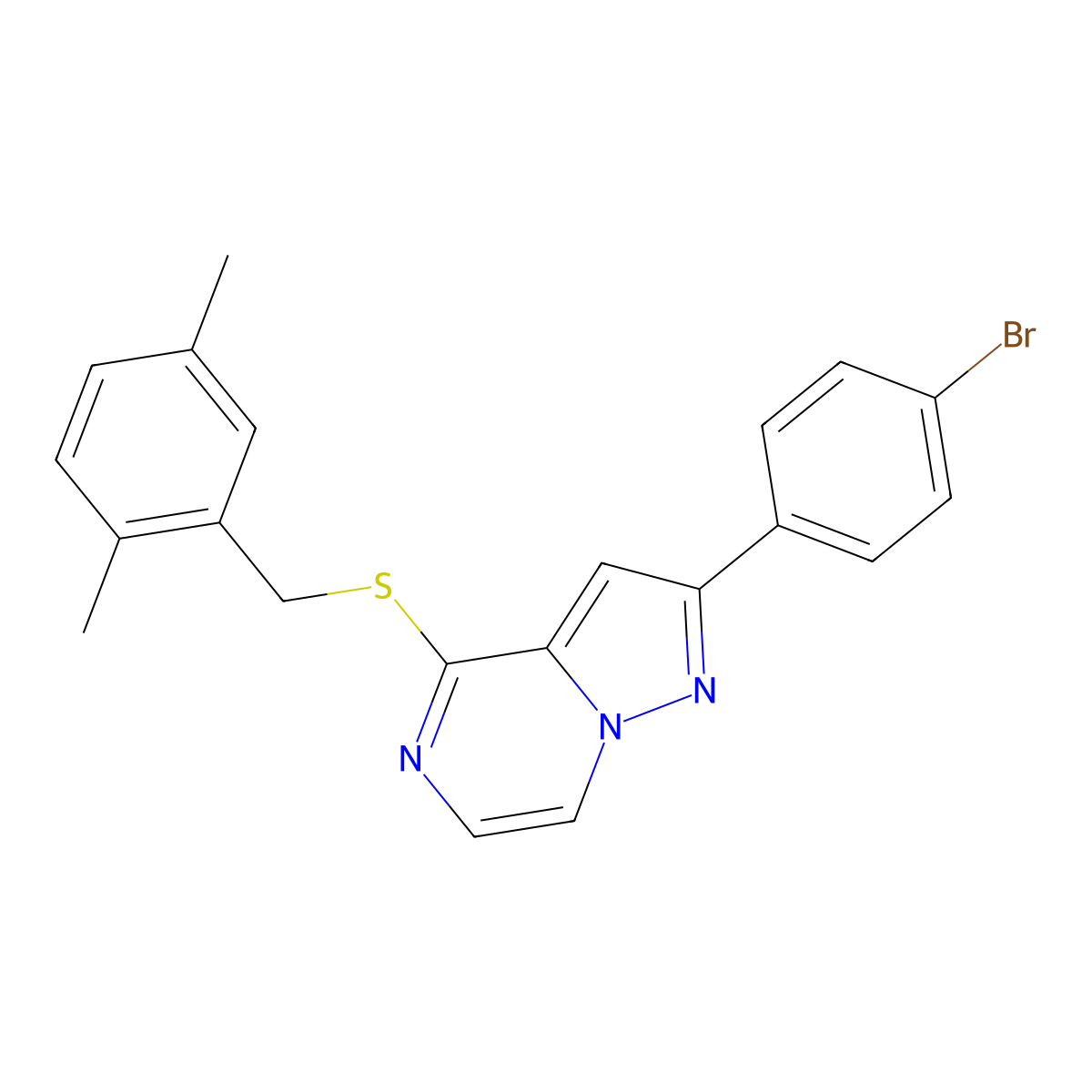 2-(4-Bromophenyl)-4-[(2,5-dimethylbenzyl)thio]pyrazolo[1,5-a]pyrazine molecular structure, CAS 1242971-12-5