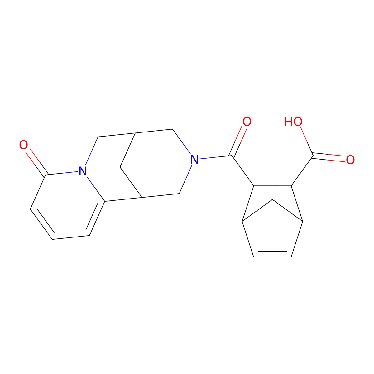 3-[(8-Oxo-1,5,6,8-tetrahydro-2H-1,5-methanopyrido[1,2-a][1,5]diazocin-3(4H)-yl)carbonyl]bicyclo[2.2.1]hept-5-ene-2-carboxylic acid molecular structure, CAS 1242971-50-1