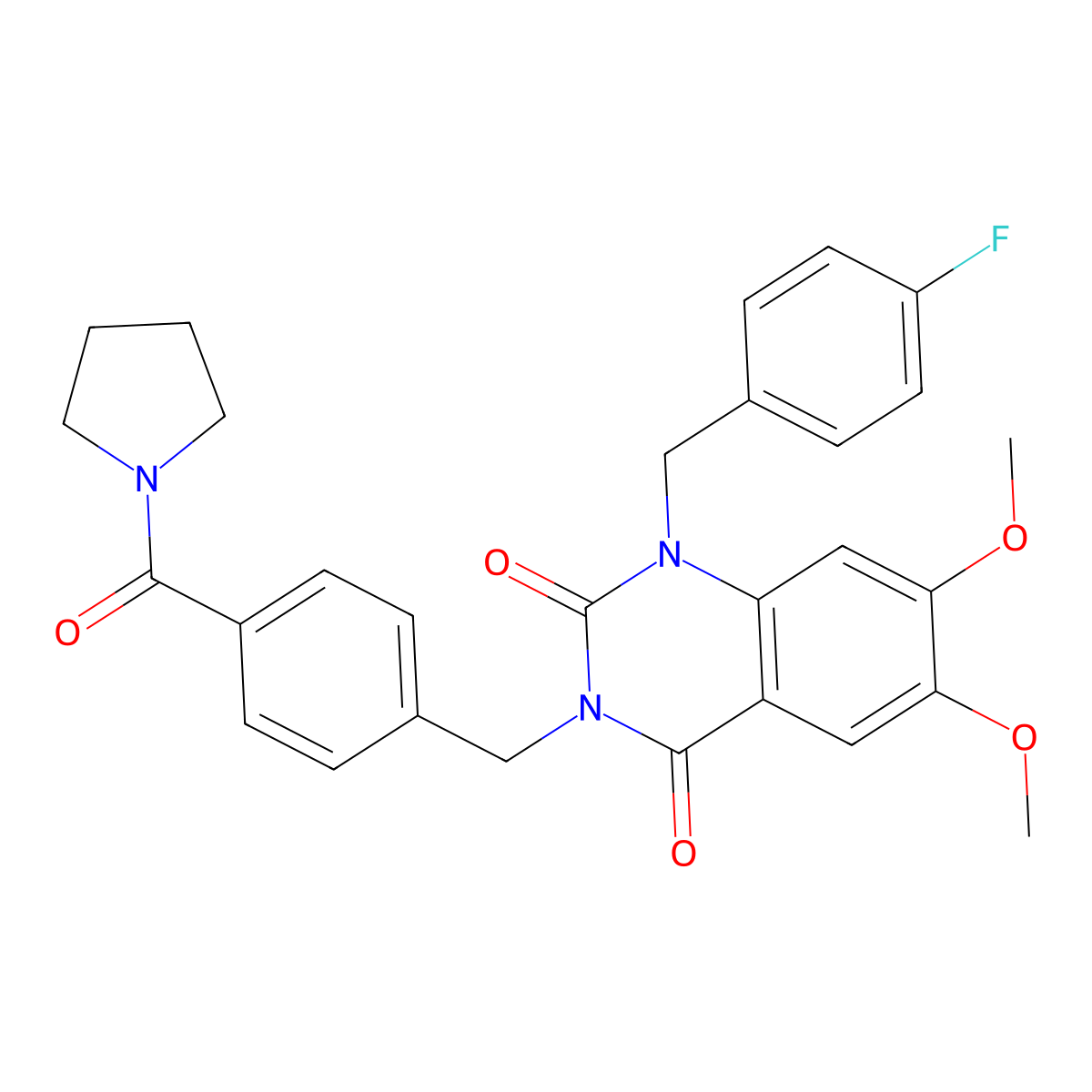 1-(4-fluorobenzyl)-6,7-dimethoxy-3-(4-(pyrrolidine-1-carbonyl)benzyl)quinazoline-2,4(1H,3H)-dione molecular structure, CAS 1242971-69-2