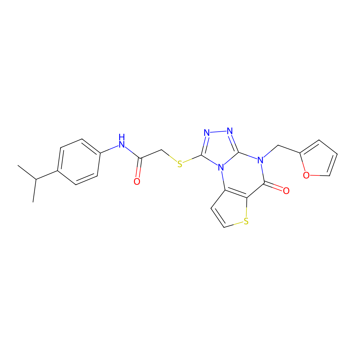 2-({8-[(furan-2-yl)methyl]-7-oxo-5-thia-1,8,10,11-tetraazatricyclo[7.3.0.0^{2,6}]dodeca-2(6),3,9,11-tetraen-12-yl}sulfanyl)-N-[4-(propan-2-yl)phenyl]acetamide molecular structure, CAS 1242971-80-7