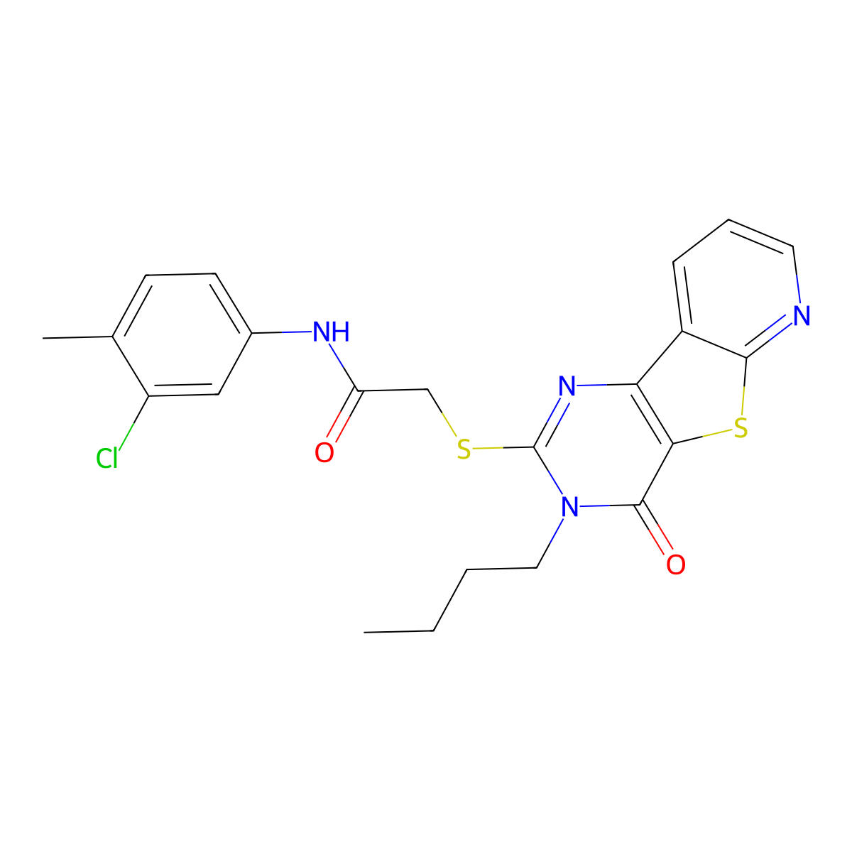 2-({5-butyl-6-oxo-8-thia-3,5,10-triazatricyclo[7.4.0.0^{2,7}]trideca-1(9),2(7),3,10,12-pentaen-4-yl}sulfanyl)-N-(3-chloro-4-methylphenyl)acetamide molecular structure, CAS 1242975-42-3