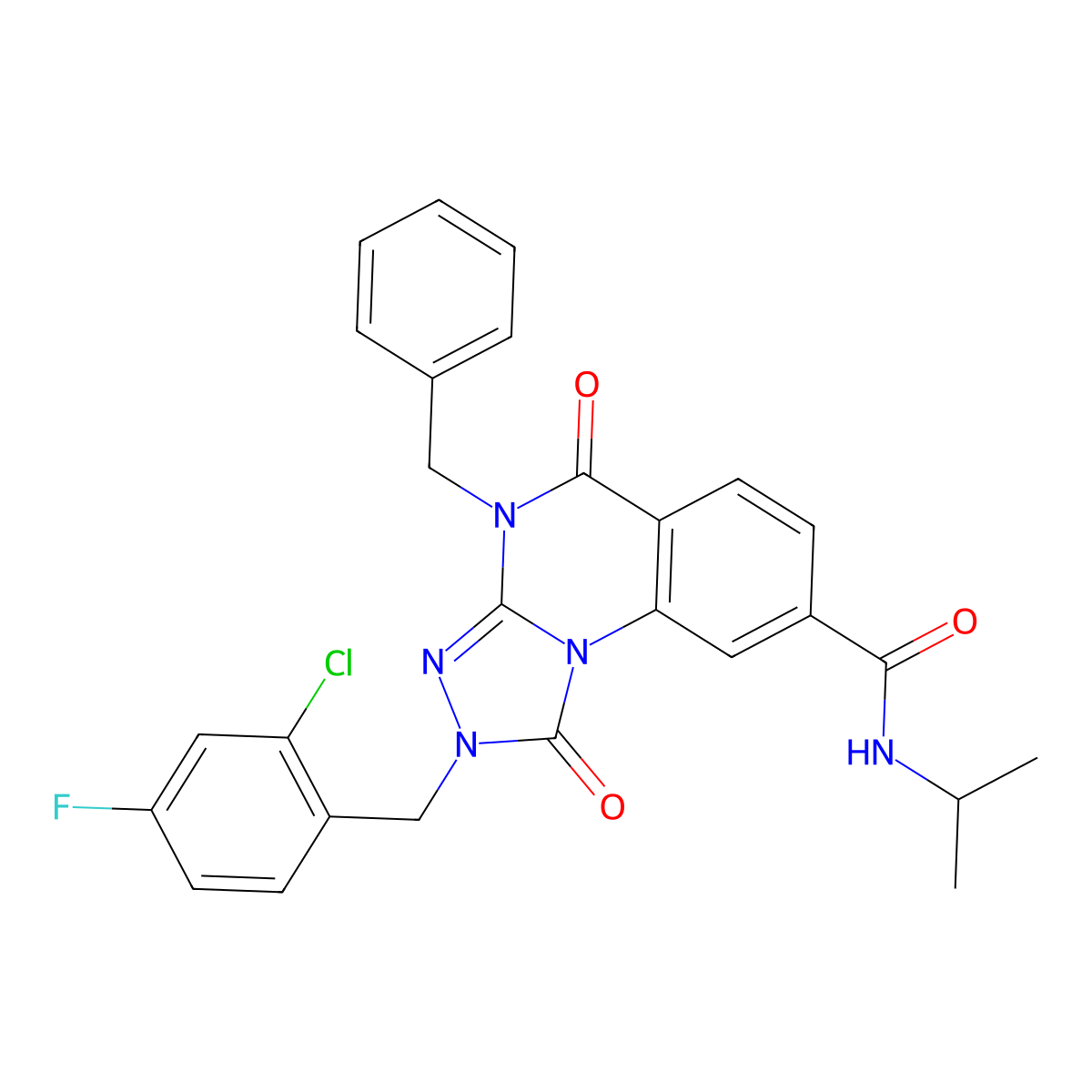 4-benzyl-2-(2-chloro-4-fluorobenzyl)-N-isopropyl-1,5-dioxo-1,2,4,5-tetrahydro-[1,2,4]triazolo[4,3-a]quinazoline-8-carboxamide molecular structure, CAS 1242979-82-3