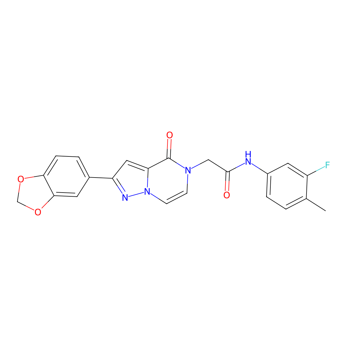 2-[2-(1,3-benzodioxol-5-yl)-4-oxopyrazolo[1,5-a]pyrazin-5(4H)-yl]-N-(3-fluoro-4-methylphenyl)acetamide molecular structure, CAS 1242981-81-2