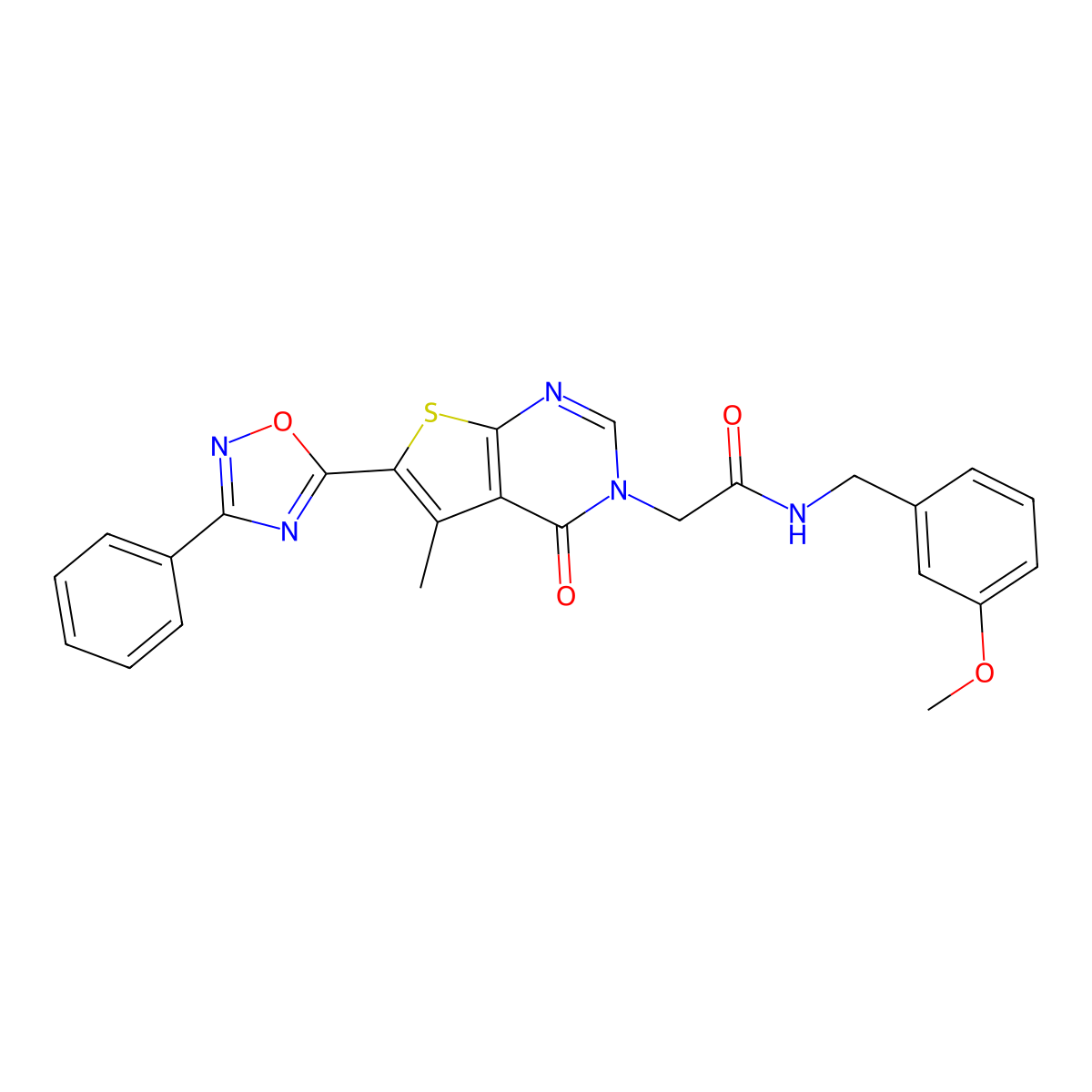 N-(3-methoxybenzyl)-2-(5-methyl-4-oxo-6-(3-phenyl-1,2,4-oxadiazol-5-yl)thieno[2,3-d]pyrimidin-3(4H)-yl)acetamide molecular structure, CAS 1242984-36-6