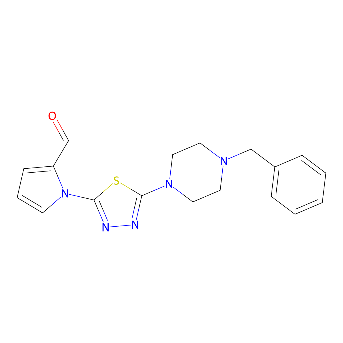 1-[5-(4-Benzylpiperazin-1-yl)-1,3,4-thiadiazol-2-yl]-1H-pyrrole-2-carbaldehyde molecular structure, CAS 1242988-39-1