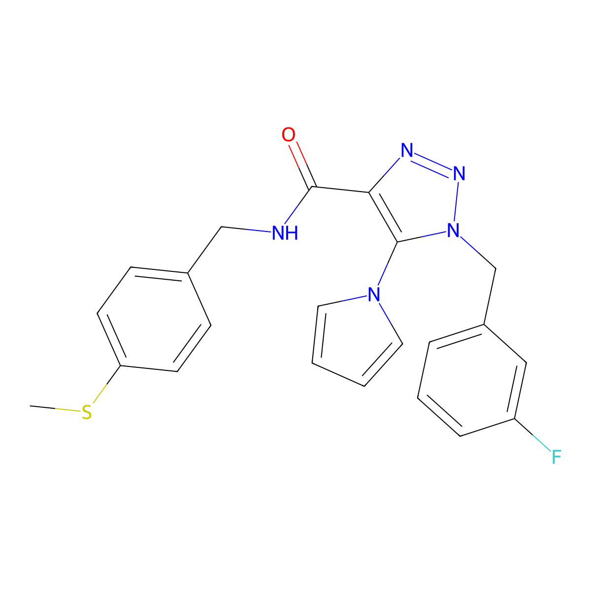 1-(3-fluorobenzyl)-N-(4-(methylthio)benzyl)-5-(1H-pyrrol-1-yl)-1H-1,2,3-triazole-4-carboxamide molecular structure, CAS 1242990-59-5