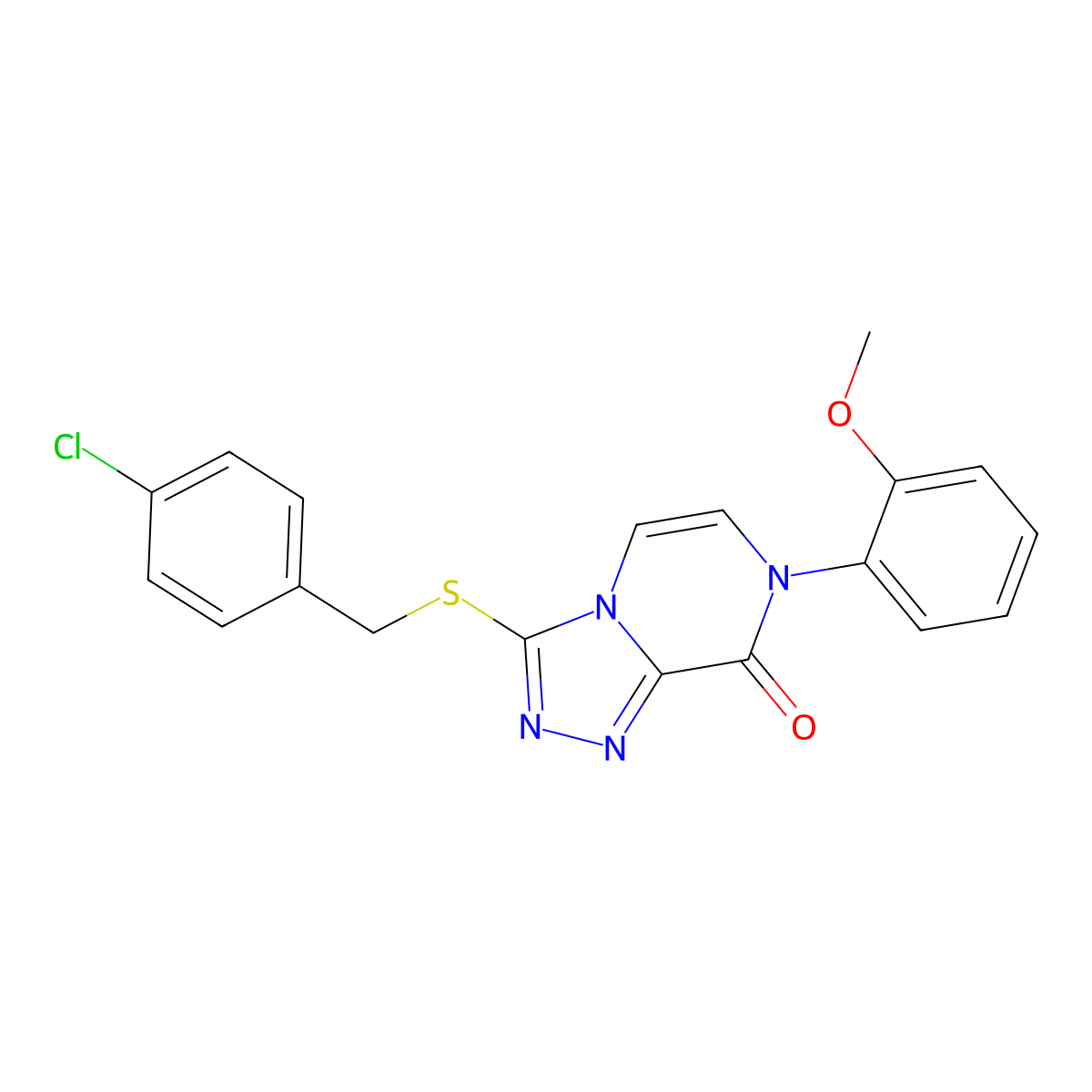 3-((4-chlorobenzyl)thio)-7-(2-methoxyphenyl)-[1,2,4]triazolo[4,3-a]pyrazin-8(7H)-one molecular structure, CAS 1242992-85-3