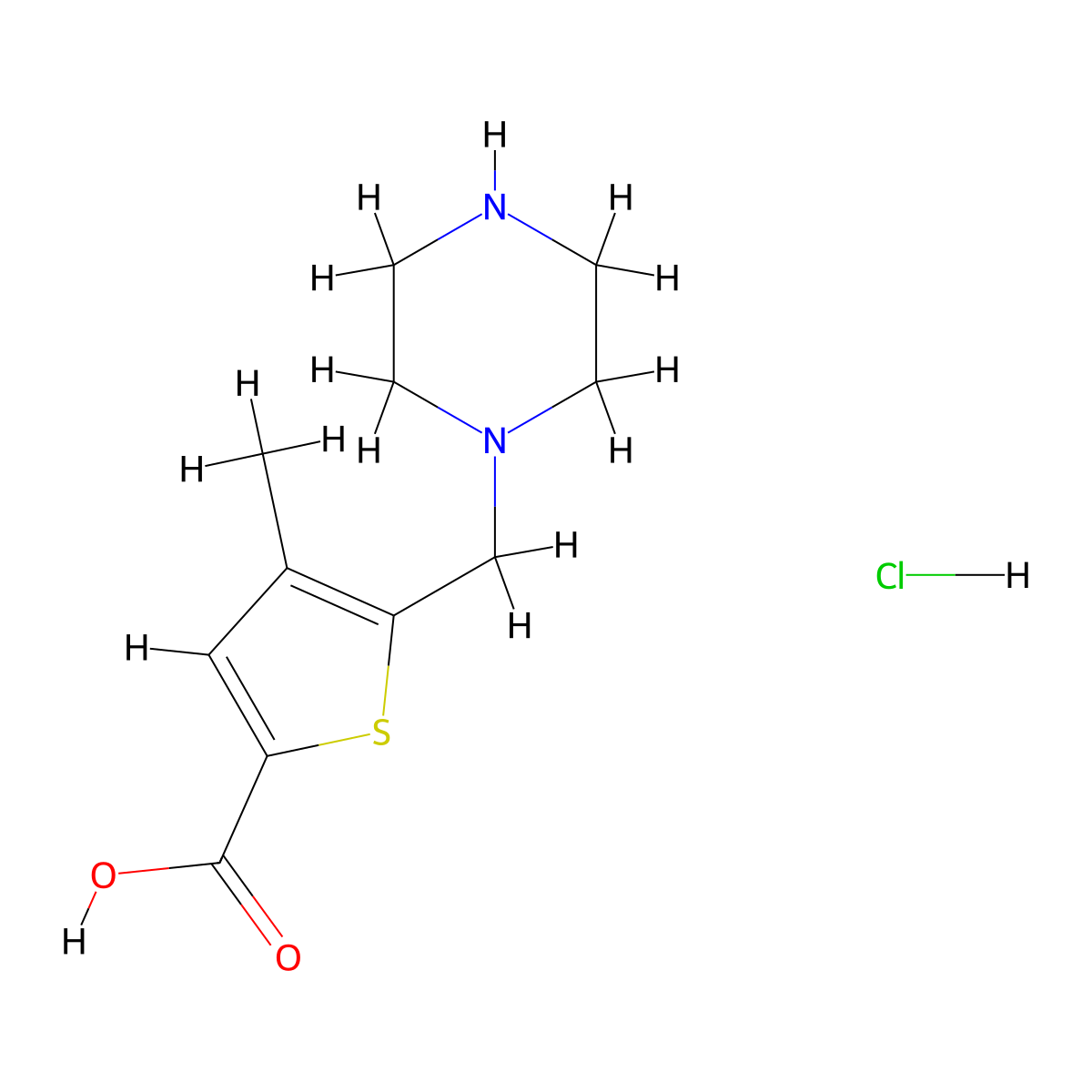4-Methyl-5-(piperazin-1-ylmethyl)thiophene-2-carboxylic acid hydrochloride molecular structure, CAS 1242993-08-3