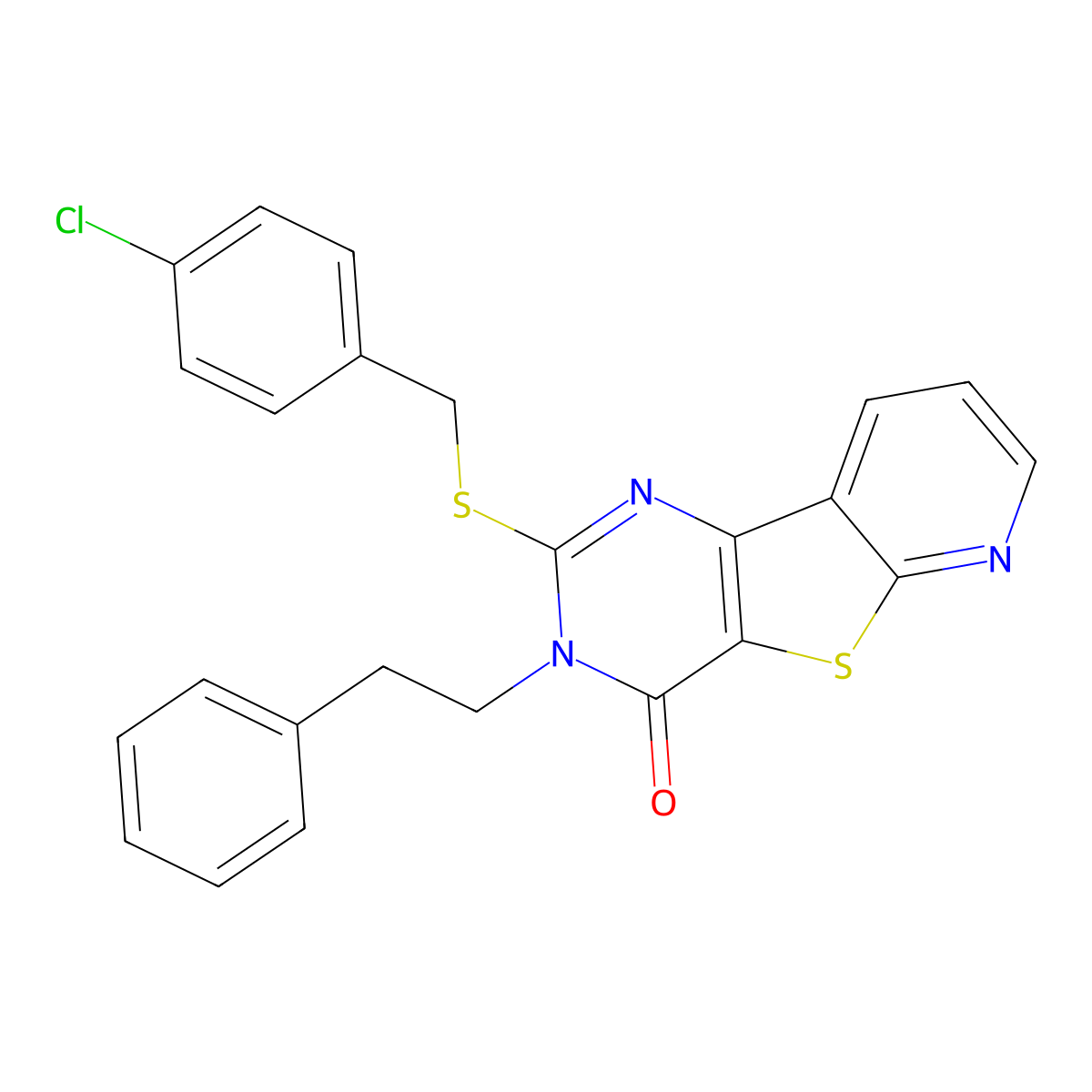 4-{[(4-Chlorophenyl)methyl]sulfanyl}-5-(2-phenylethyl)-8-thia-3,5,10-triazatricyclo[7.4.0.0^{2,7}]trideca-1(9),2(7),3,10,12-pentaen-6-one molecular structure, CAS 1242994-56-4
