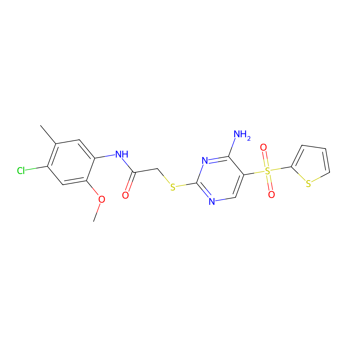 2-((4-amino-5-(thiophen-2-ylsulfonyl)pyrimidin-2-yl)thio)-N-(4-chloro-2-methoxy-5-methylphenyl)acetamide molecular structure, CAS 1242999-09-2