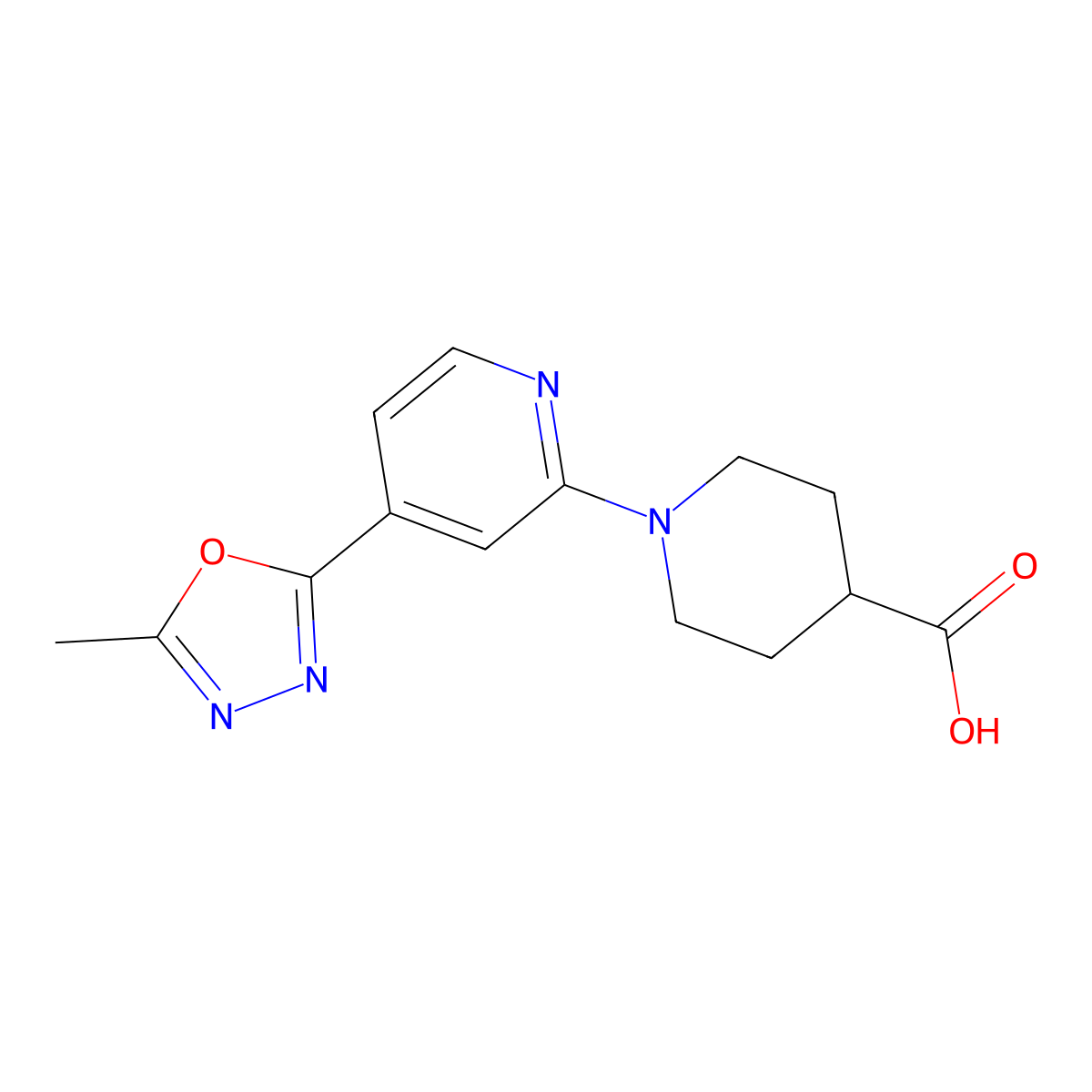 1-[4-(5-Methyl-1,3,4-oxadiazol-2-yl)pyridin-2-yl]piperidine-4-carboxylic acid molecular structure, CAS 1242999-63-8