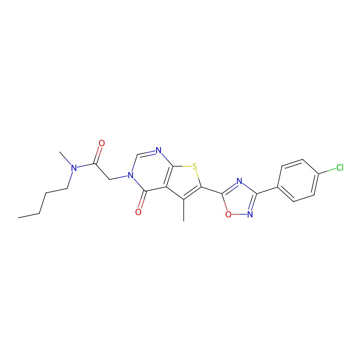 N-butyl-2-(6-(3-(4-chlorophenyl)-1,2,4-oxadiazol-5-yl)-5-methyl-4-oxothieno[2,3-d]pyrimidin-3(4H)-yl)-N-methylacetamide molecular structure, CAS 1242999-90-1