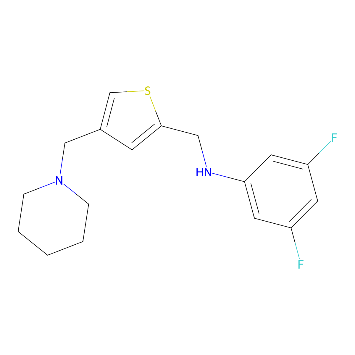 (3,5-Difluorophenyl){[4-(piperidin-1-ylmethyl)-2-thienyl]methyl}amine molecular structure, CAS 1243000-01-2