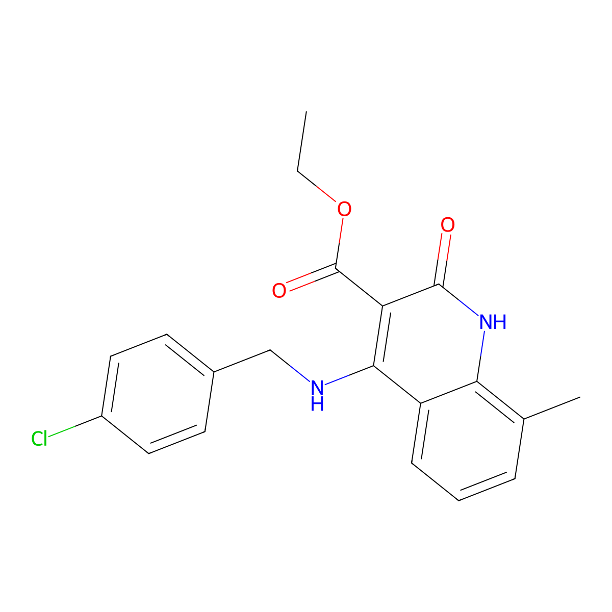 Ethyl 4-((4-chlorobenzyl)amino)-8-methyl-2-oxo-1,2-dihydroquinoline-3-carboxylate molecular structure, CAS 1243005-35-7