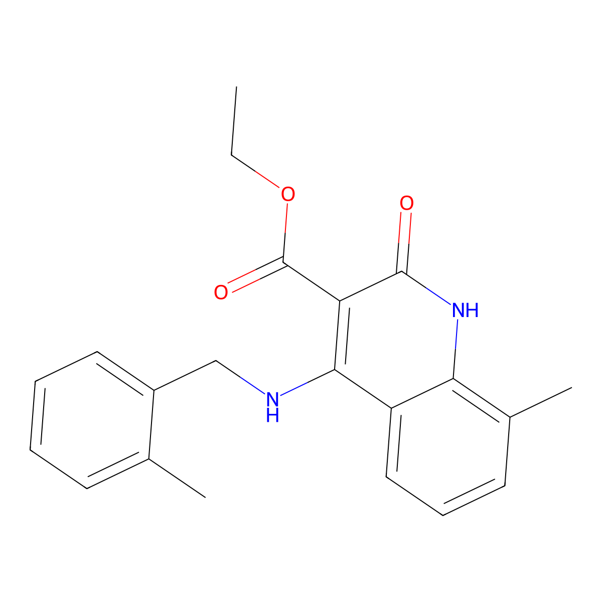Ethyl 8-methyl-4-((2-methylbenzyl)amino)-2-oxo-1,2-dihydroquinoline-3-carboxylate molecular structure, CAS 1243008-35-6