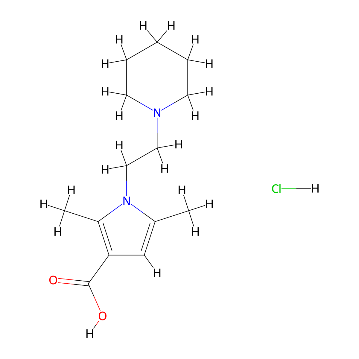 2,5-Dimethyl-1-(2-piperidin-1-ylethyl)-1H-pyrrole-3-carboxylic acid hydrochloride molecular structure, CAS 1243008-95-8
