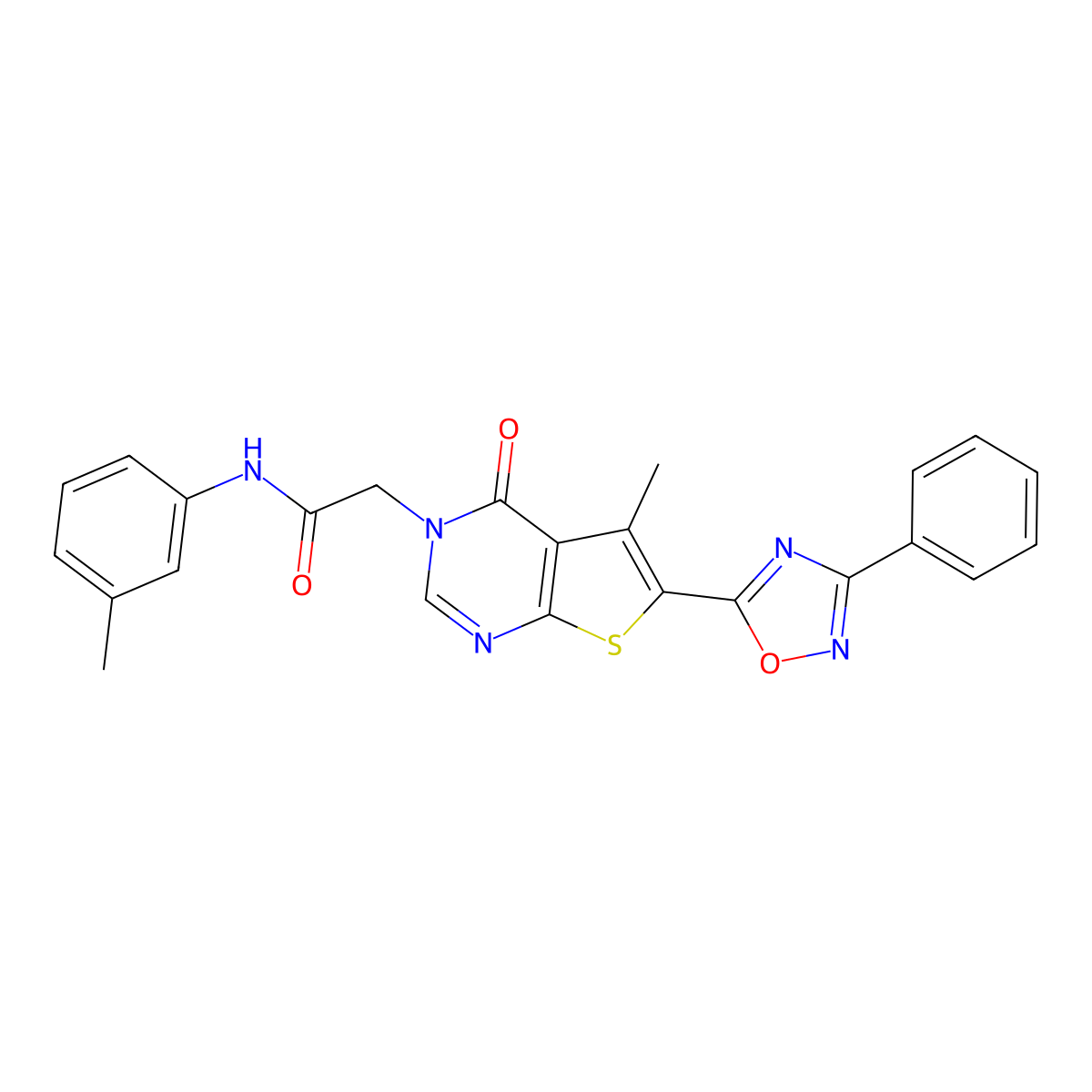 2-(5-methyl-4-oxo-6-(3-phenyl-1,2,4-oxadiazol-5-yl)thieno[2,3-d]pyrimidin-3(4H)-yl)-N-(m-tolyl)acetamide molecular structure, CAS 1243009-69-9