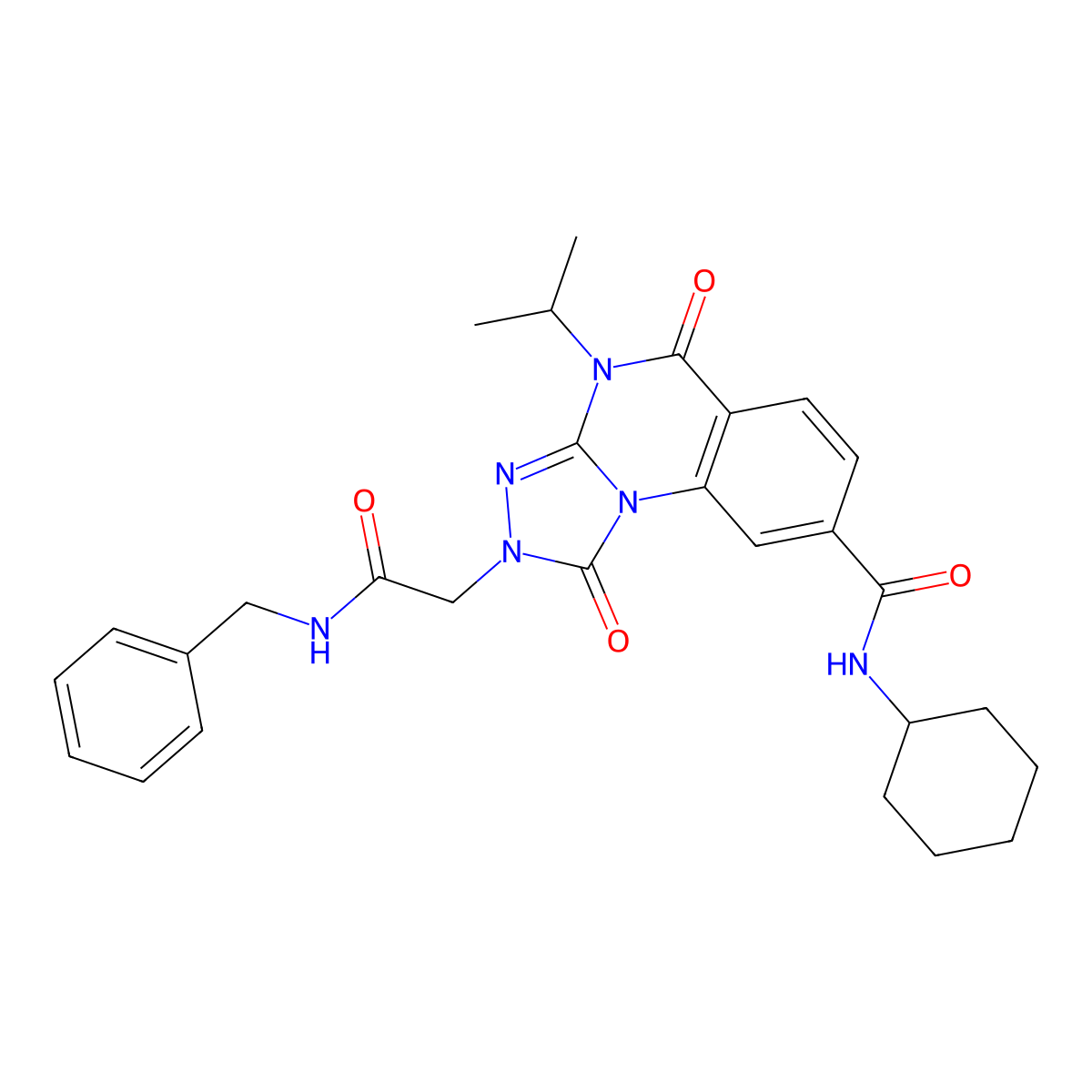 2-(2-(benzylamino)-2-oxoethyl)-N-cyclohexyl-4-isopropyl-1,5-dioxo-1,2,4,5-tetrahydro-[1,2,4]triazolo[4,3-a]quinazoline-8-carboxamide molecular structure, CAS 1243011-72-4