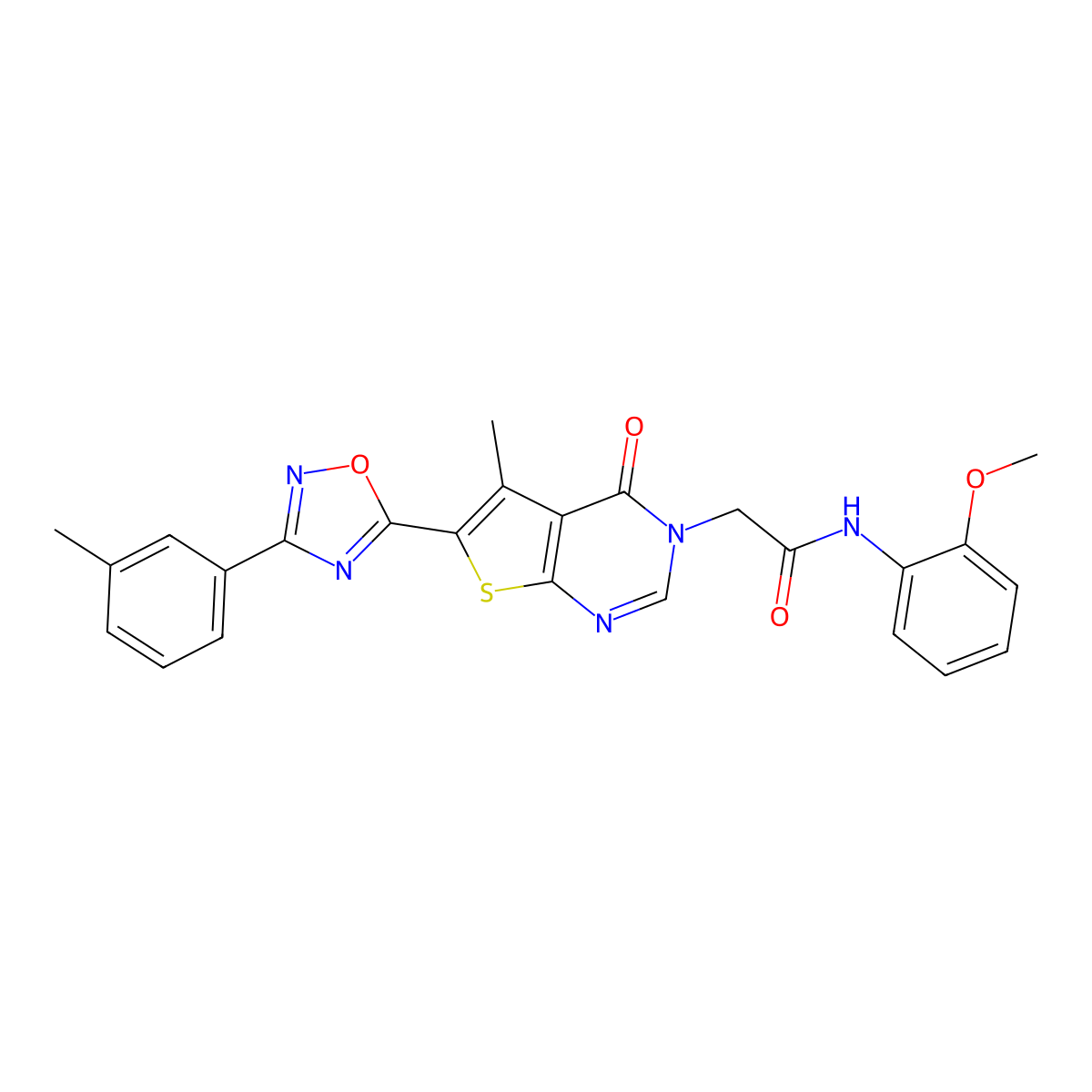 N-(2-methoxyphenyl)-2-(5-methyl-4-oxo-6-(3-(m-tolyl)-1,2,4-oxadiazol-5-yl)thieno[2,3-d]pyrimidin-3(4H)-yl)acetamide molecular structure, CAS 1243012-09-0