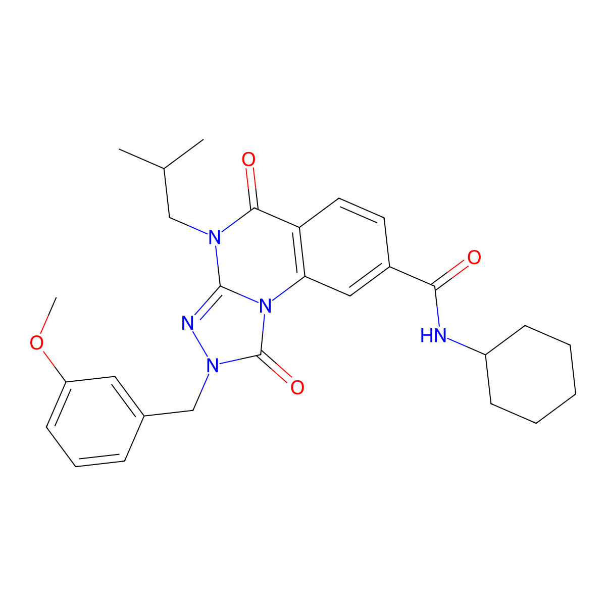 N-cyclohexyl-4-isobutyl-2-(3-methoxybenzyl)-1,5-dioxo-1,2,4,5-tetrahydro-[1,2,4]triazolo[4,3-a]quinazoline-8-carboxamide molecular structure, CAS 1243020-42-9