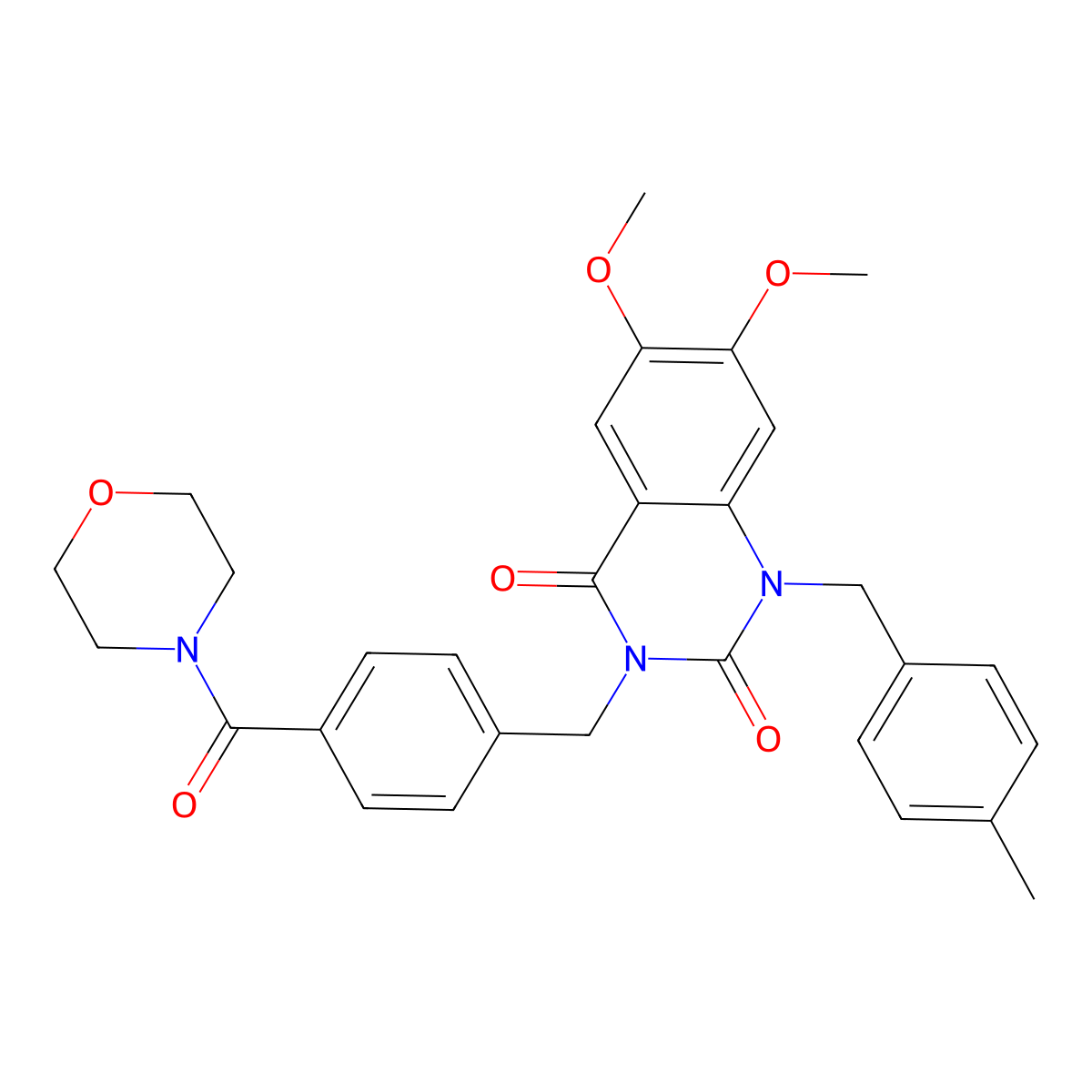 6,7-dimethoxy-1-(4-methylbenzyl)-3-(4-(morpholine-4-carbonyl)benzyl)quinazoline-2,4(1H,3H)-dione molecular structure, CAS 1243020-81-6