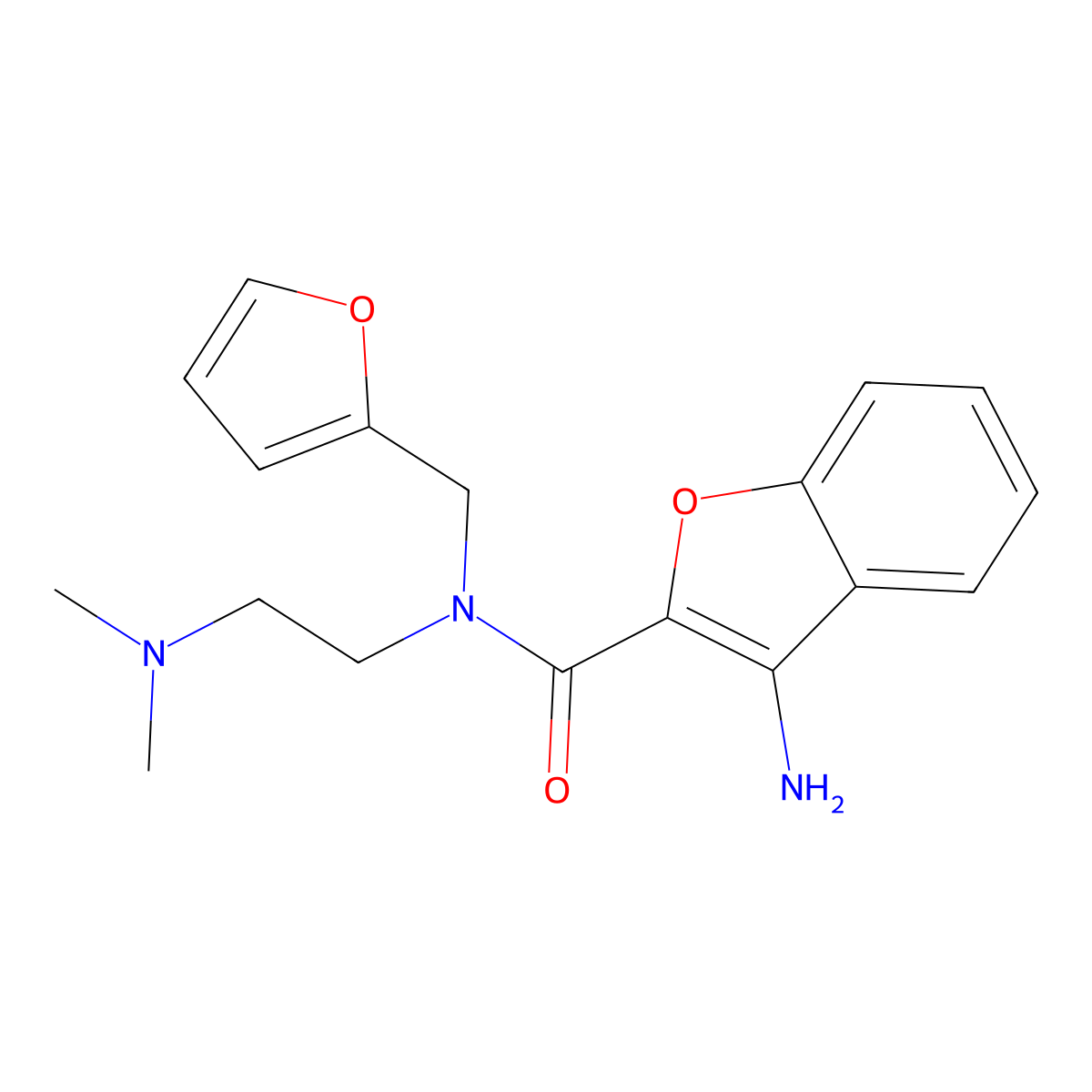 3-Amino-N-[2-(dimethylamino)ethyl]-N-(2-furylmethyl)-1-benzofuran-2-carboxamide molecular structure, CAS 1243021-38-6