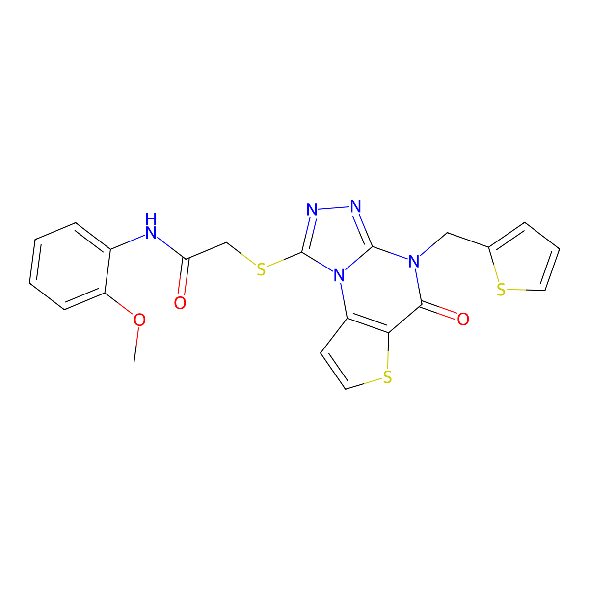 N-(2-methoxyphenyl)-2-((5-oxo-4-(thiophen-2-ylmethyl)-4,5-dihydrothieno[2,3-e][1,2,4]triazolo[4,3-a]pyrimidin-1-yl)thio)acetamide molecular structure, CAS 1243022-98-1