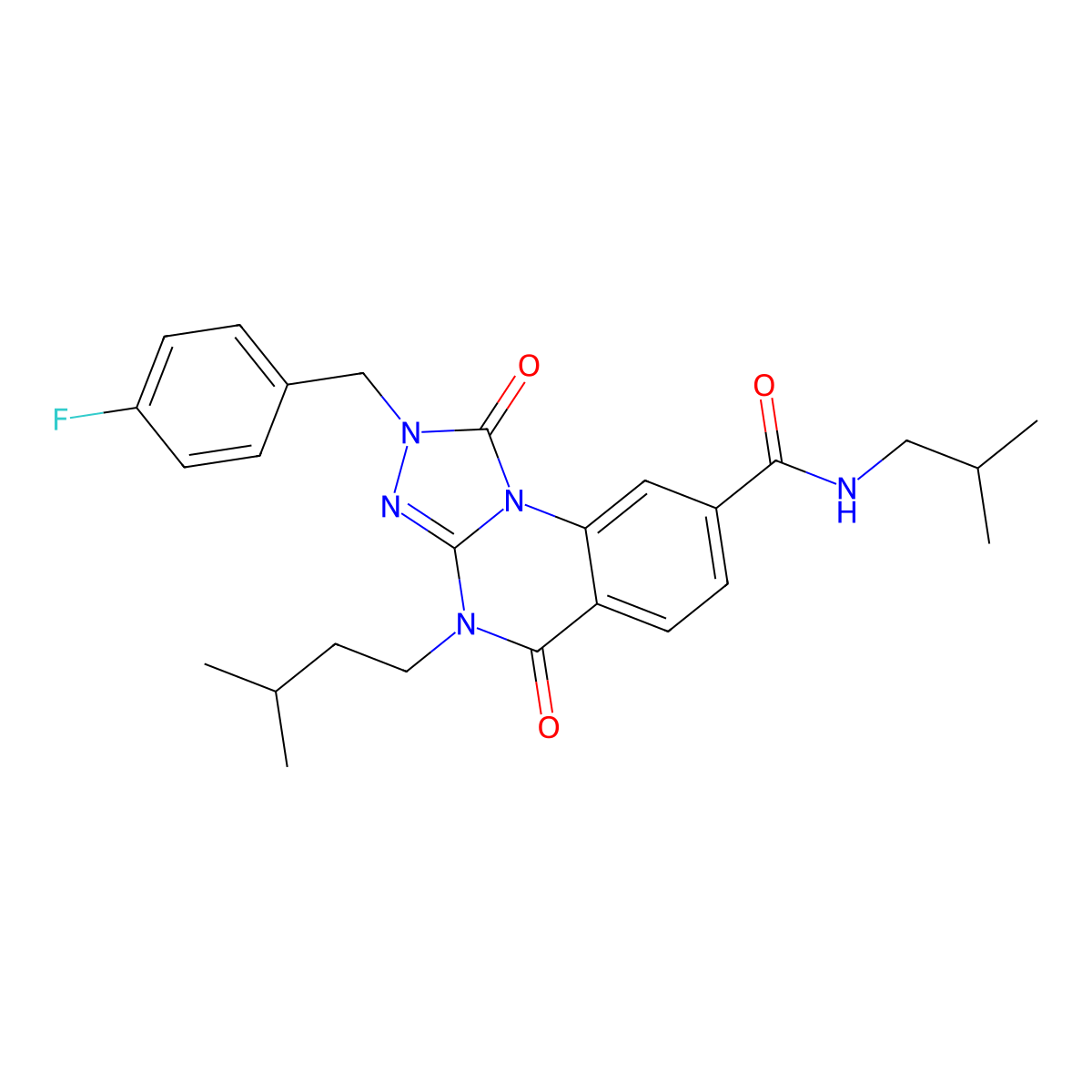2-(4-fluorobenzyl)-N-isobutyl-4-(3-methylbutyl)-1,5-dioxo-1,2,4,5-tetrahydro[1,2,4]triazolo[4,3-a]quinazoline-8-carboxamide molecular structure, CAS 1243023-41-7