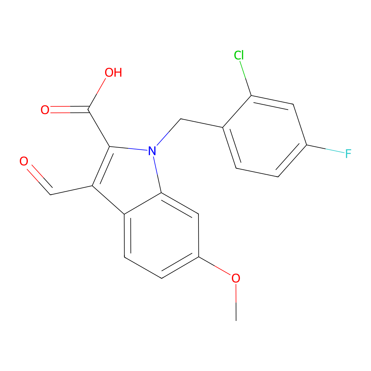 1-(2-Chloro-4-fluorobenzyl)-3-formyl-6-methoxy-1H-indole-2-carboxylic acid molecular structure, CAS 1243023-71-3