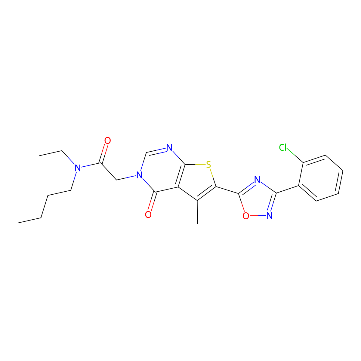 N-butyl-2-(6-(3-(2-chlorophenyl)-1,2,4-oxadiazol-5-yl)-5-methyl-4-oxothieno[2,3-d]pyrimidin-3(4H)-yl)-N-ethylacetamide molecular structure, CAS 1243023-81-5