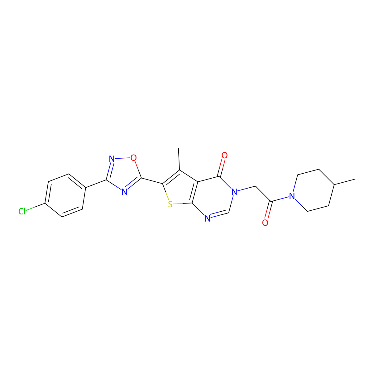 6-(3-(4-chlorophenyl)-1,2,4-oxadiazol-5-yl)-5-methyl-3-(2-(4-methylpiperidin-1-yl)-2-oxoethyl)thieno[2,3-d]pyrimidin-4(3H)-one molecular structure, CAS 1243024-21-6
