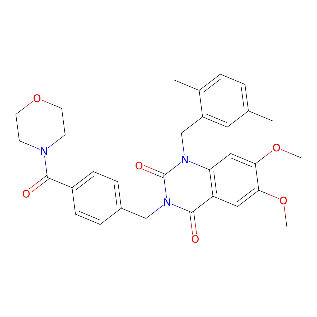 1-(2,5-dimethylbenzyl)-6,7-dimethoxy-3-(4-(morpholine-4-carbonyl)benzyl)quinazoline-2,4(1H,3H)-dione molecular structure, CAS 1243030-36-5
