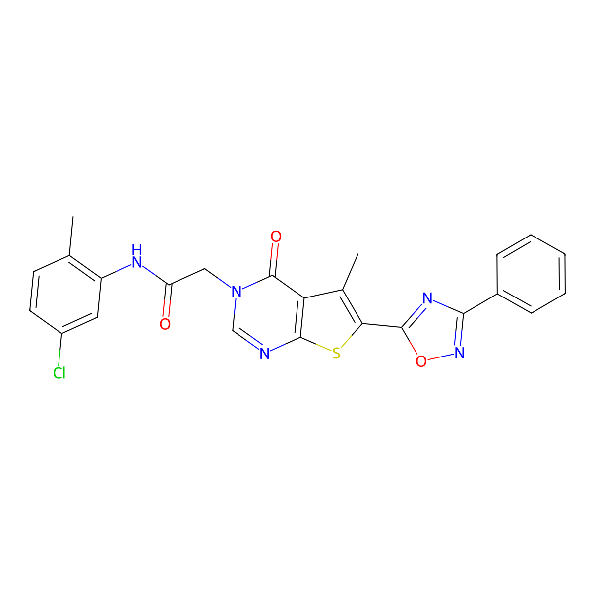 N-(5-chloro-2-methylphenyl)-2-(5-methyl-4-oxo-6-(3-phenyl-1,2,4-oxadiazol-5-yl)thieno[2,3-d]pyrimidin-3(4H)-yl)acetamide molecular structure, CAS 1243030-64-9